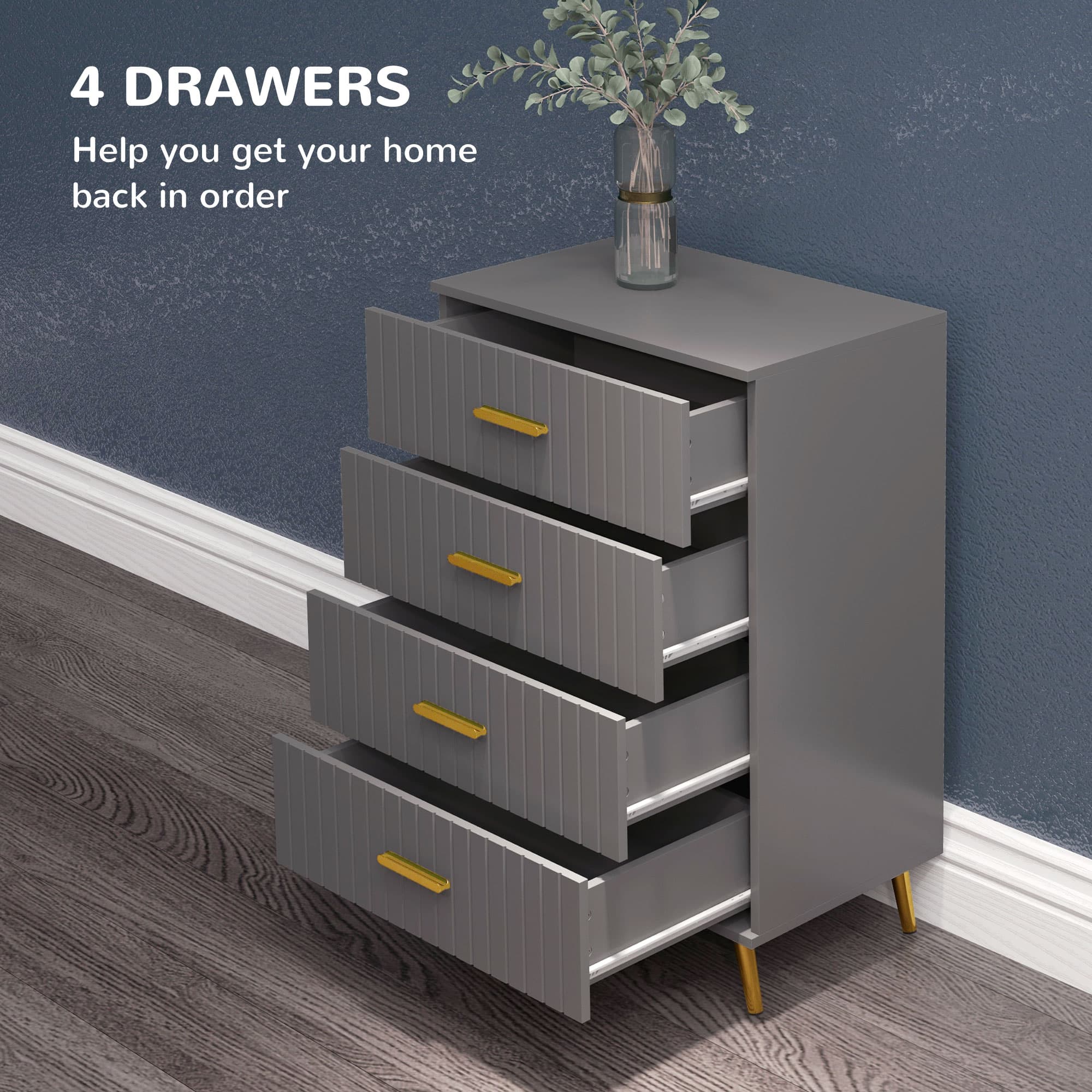 Grey Chest of Drawers with Ribbed Fronts and Gold Handles - image 1