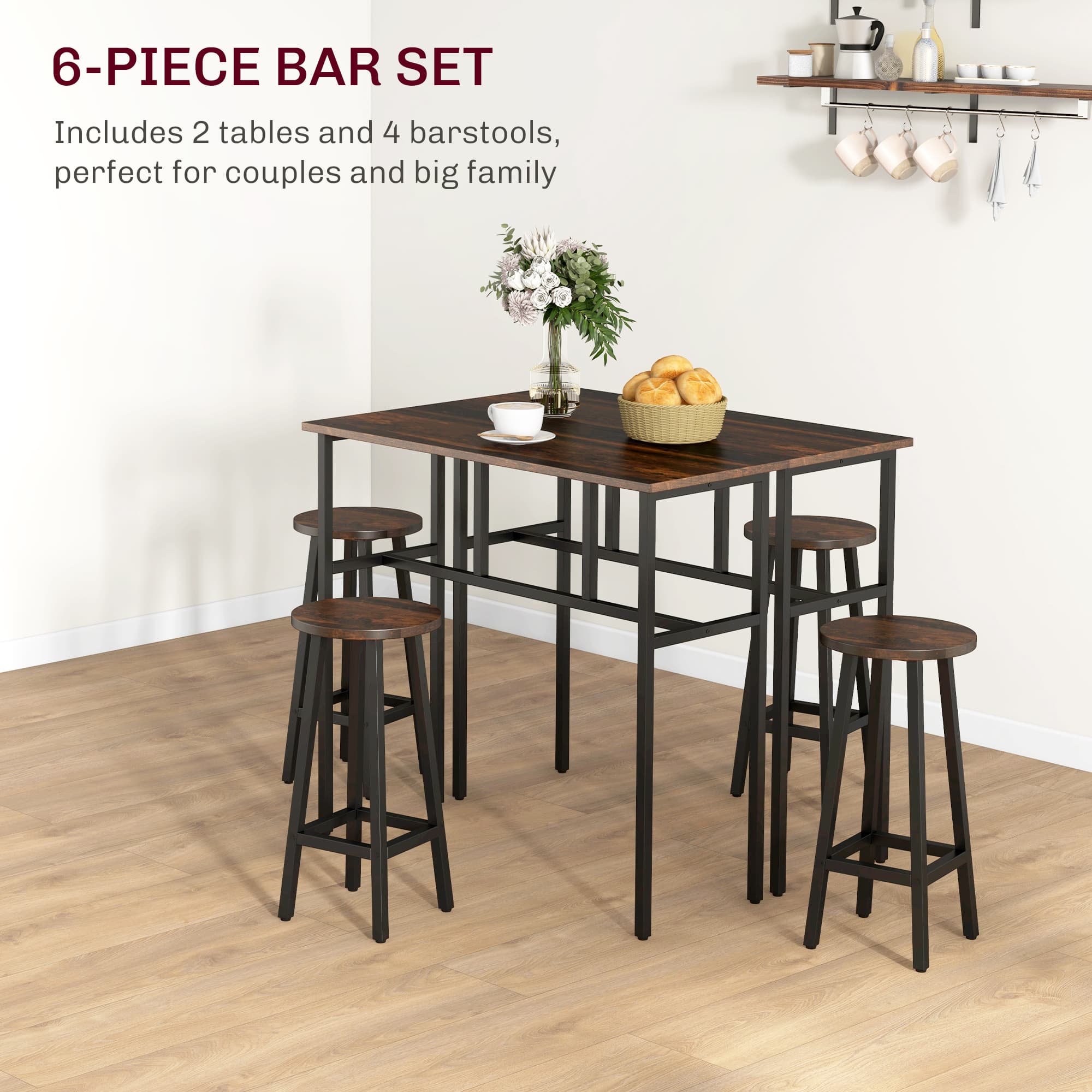 Bar Table and Stool Set for Small Kitchens, Rustic Brown - image 5