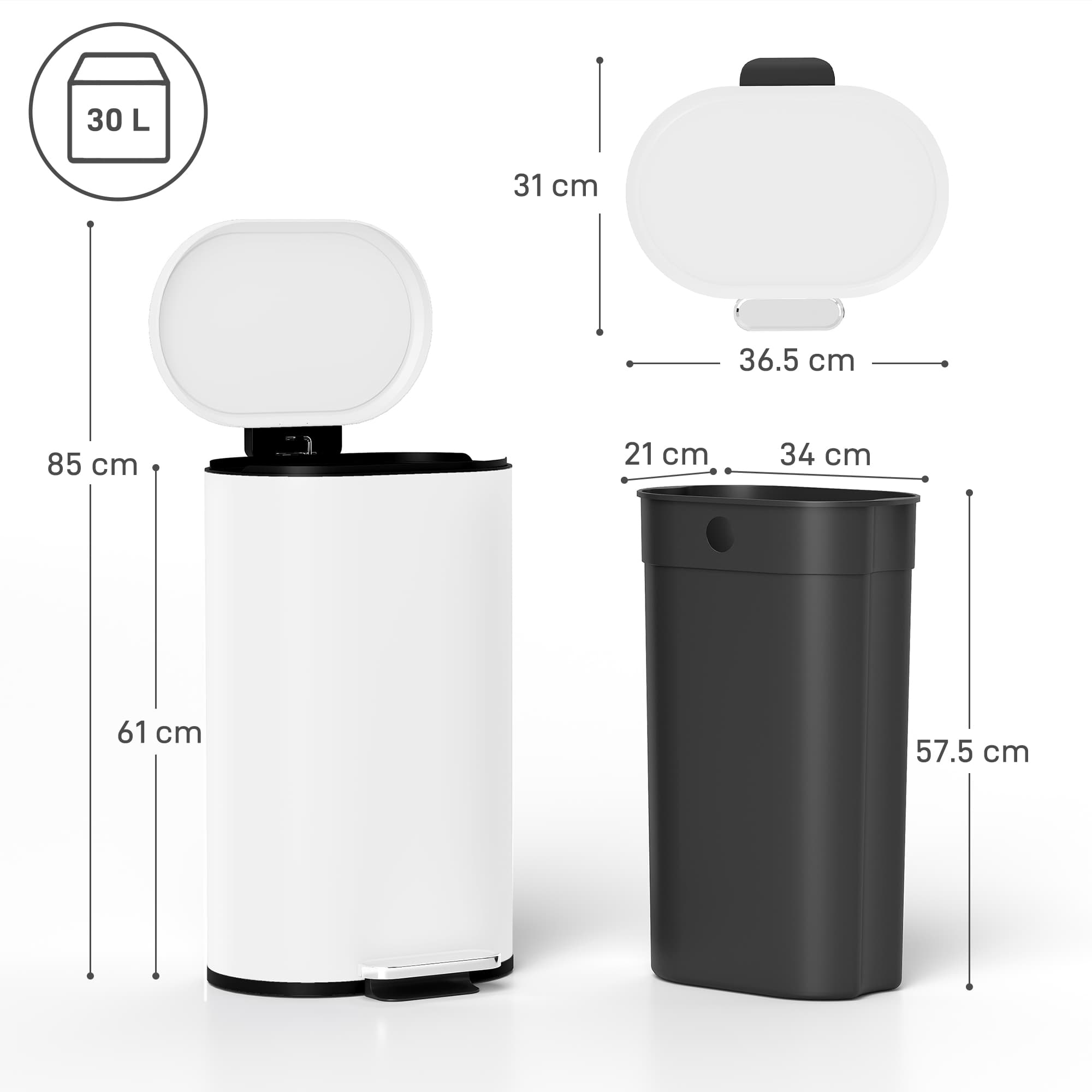 Modern White 30L Kitchen Pedal Bin - image 7