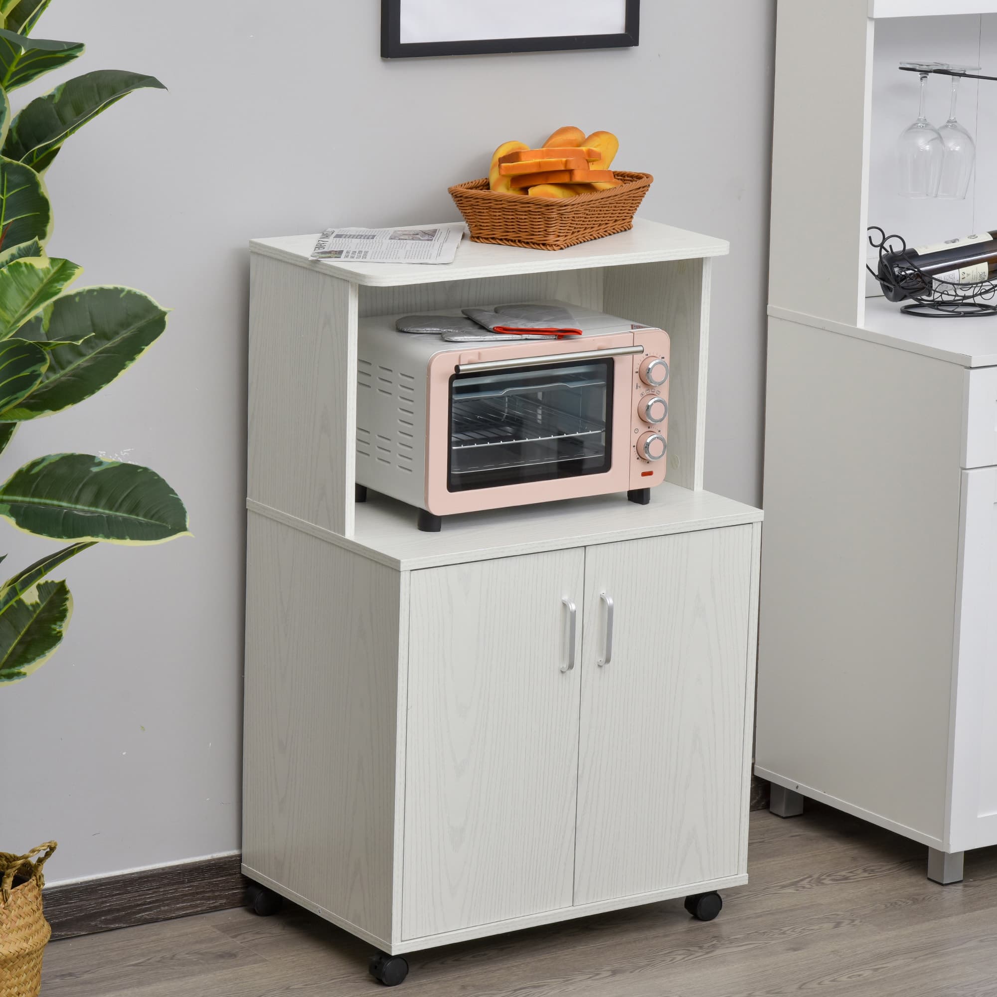 Kitchen Microwave Trolley with Storage Cabinet and Wheels - image 6