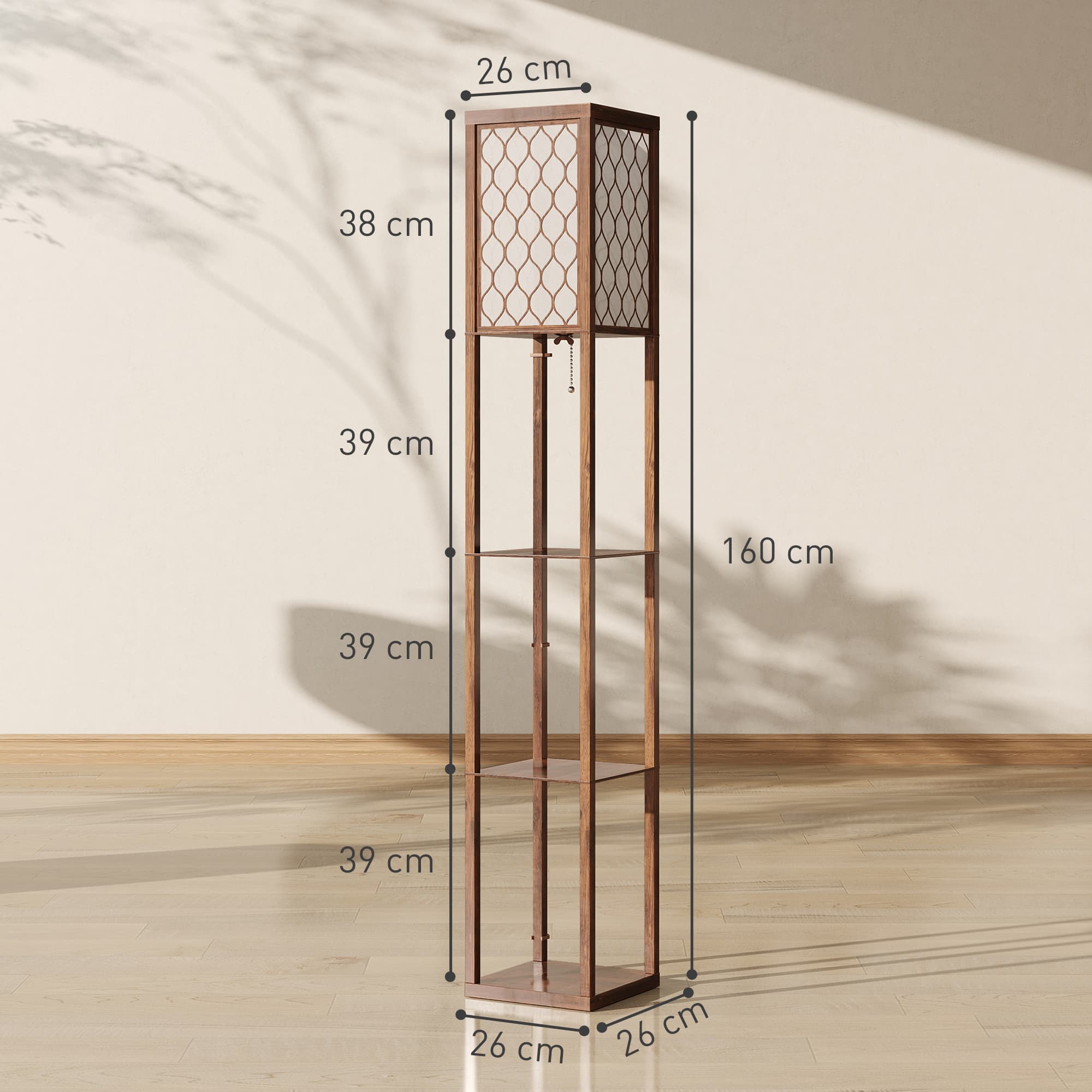 A Floor Lamp with Shelves — Rustic Brown Wood Frame - image 6