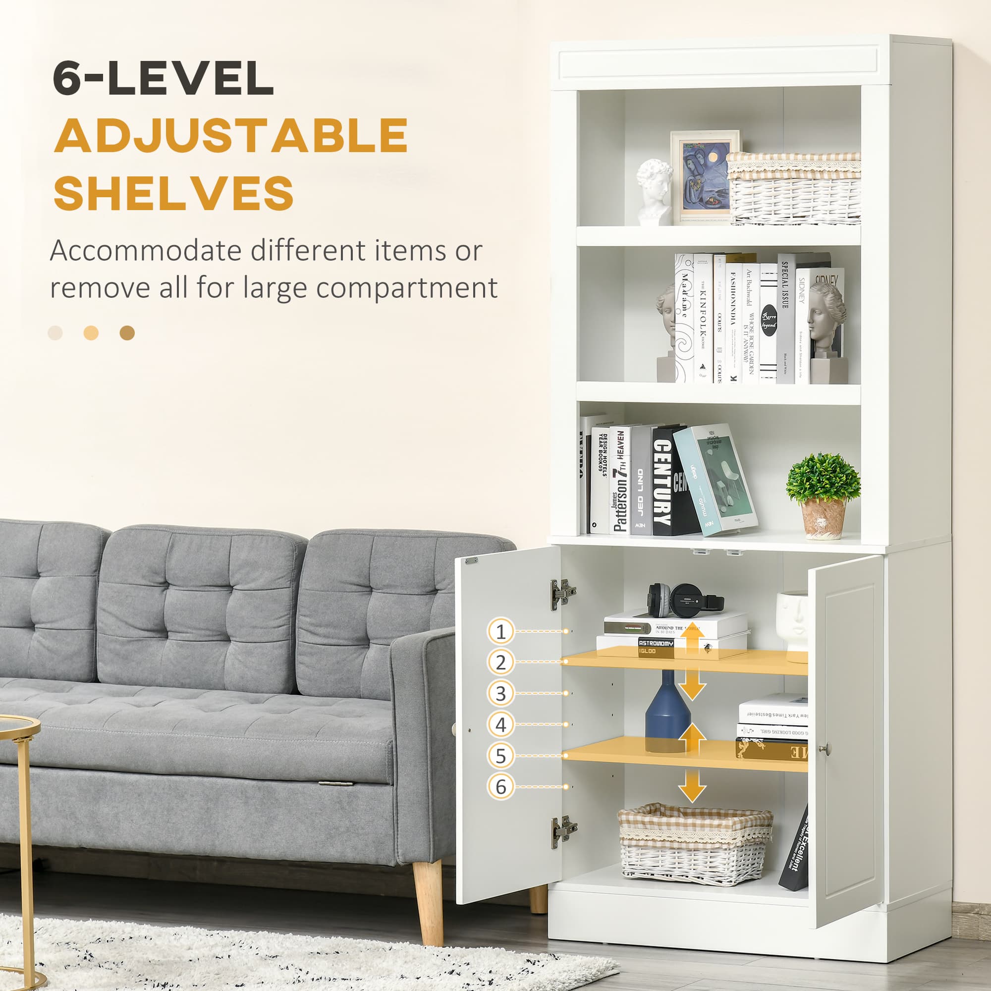 Freestanding White Pantry Cupboard with Open and Closed Storage - image 5