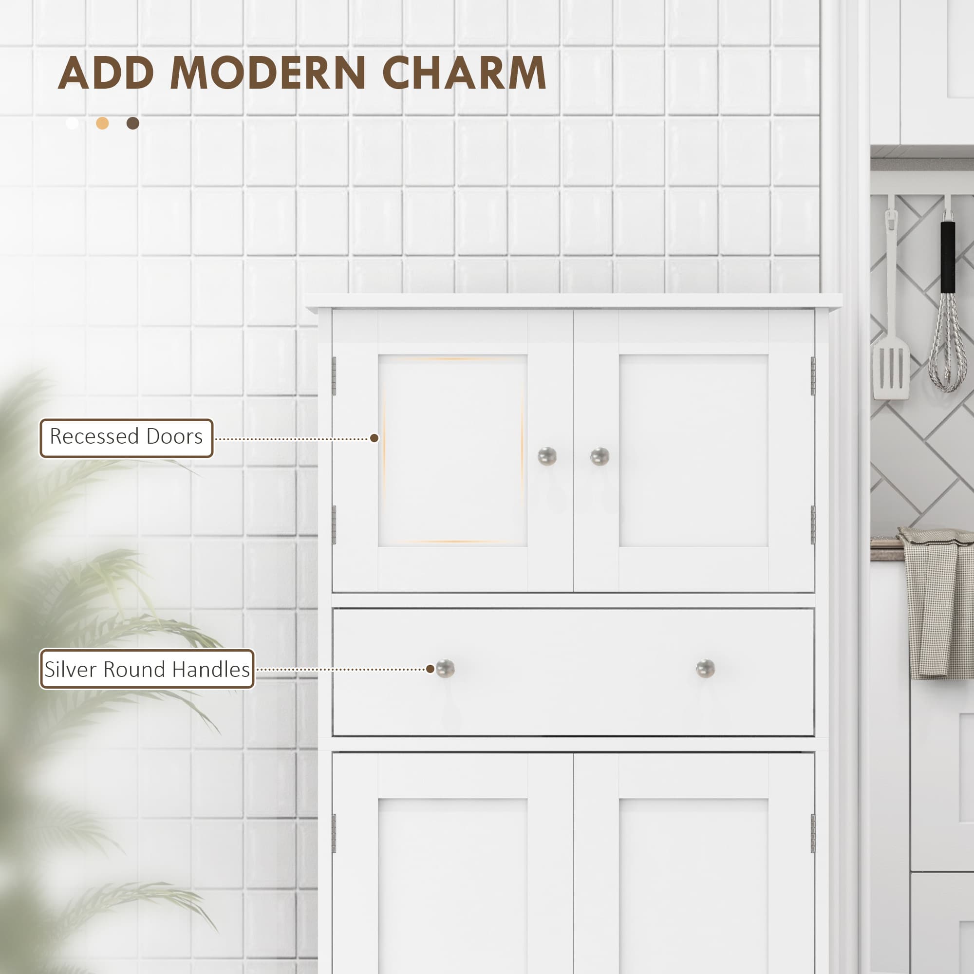 Freestanding White Larder Cupboard with Drawer and Storage - image 2