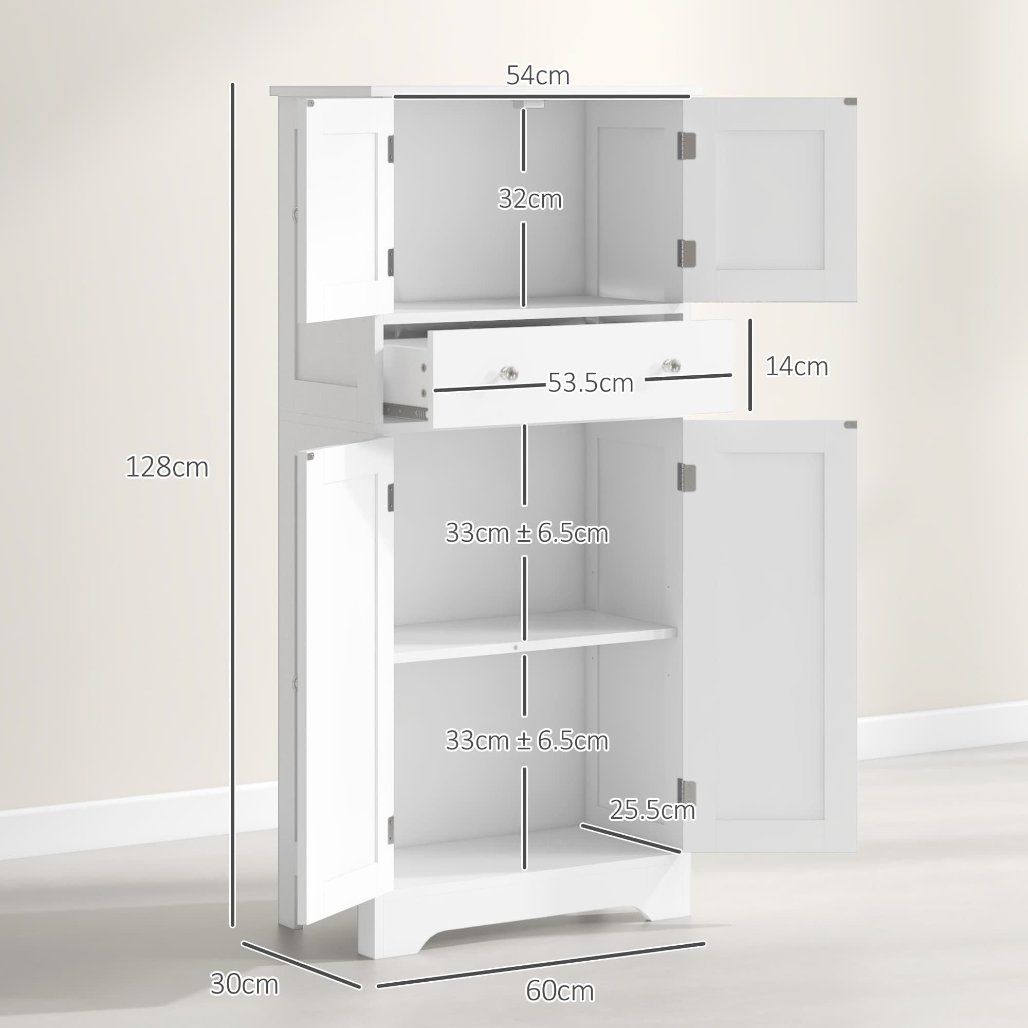 Freestanding White Larder Cupboard with Drawer and Storage - image 4