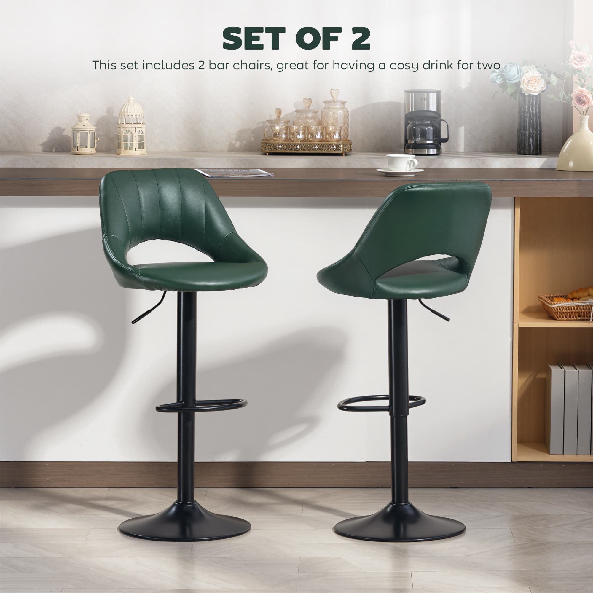 Transform Your Kitchen with Dark Green Faux Leather Bar Stools - image 3