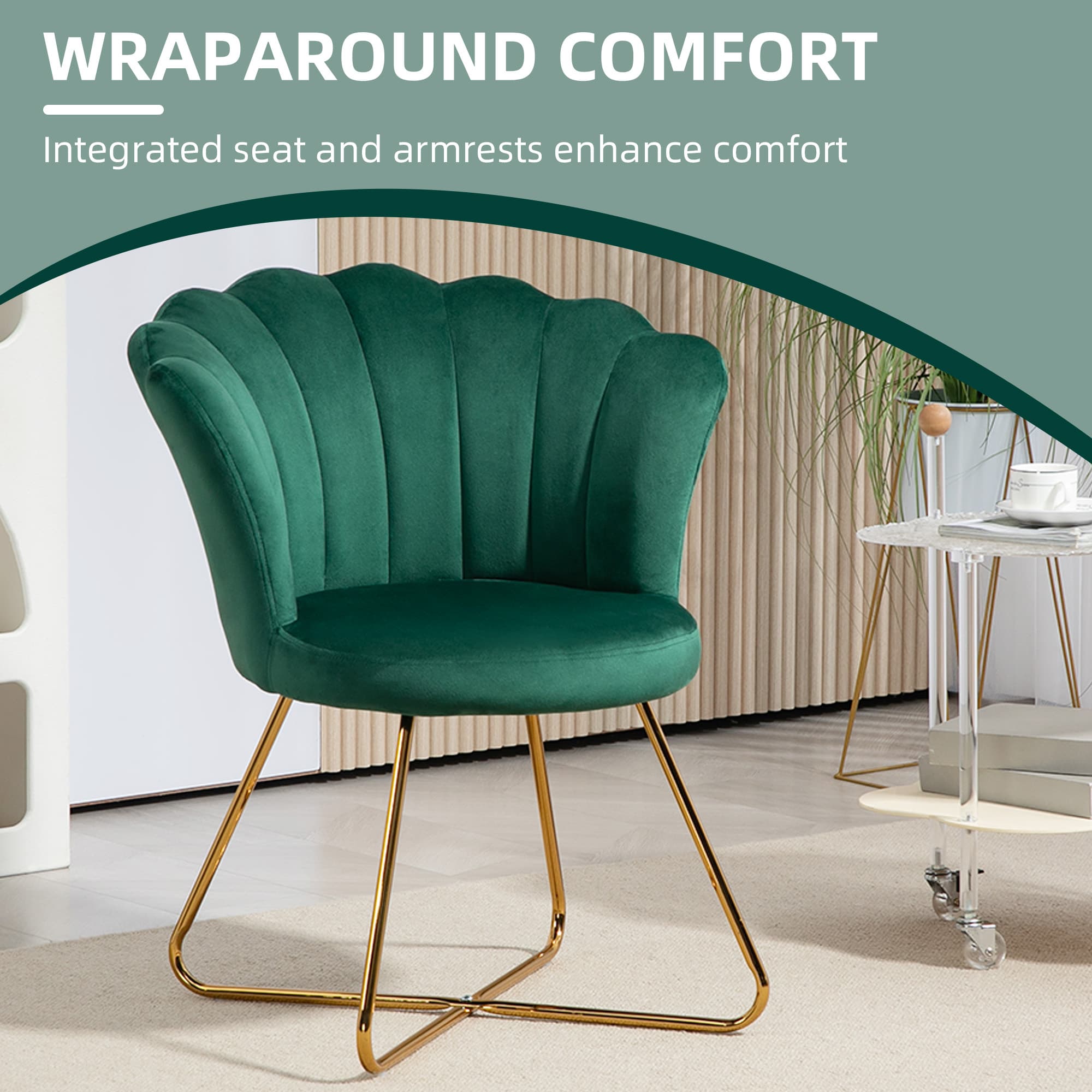 Green Velvet Scalloped Accent Chair with Gold Cross Base - image 8