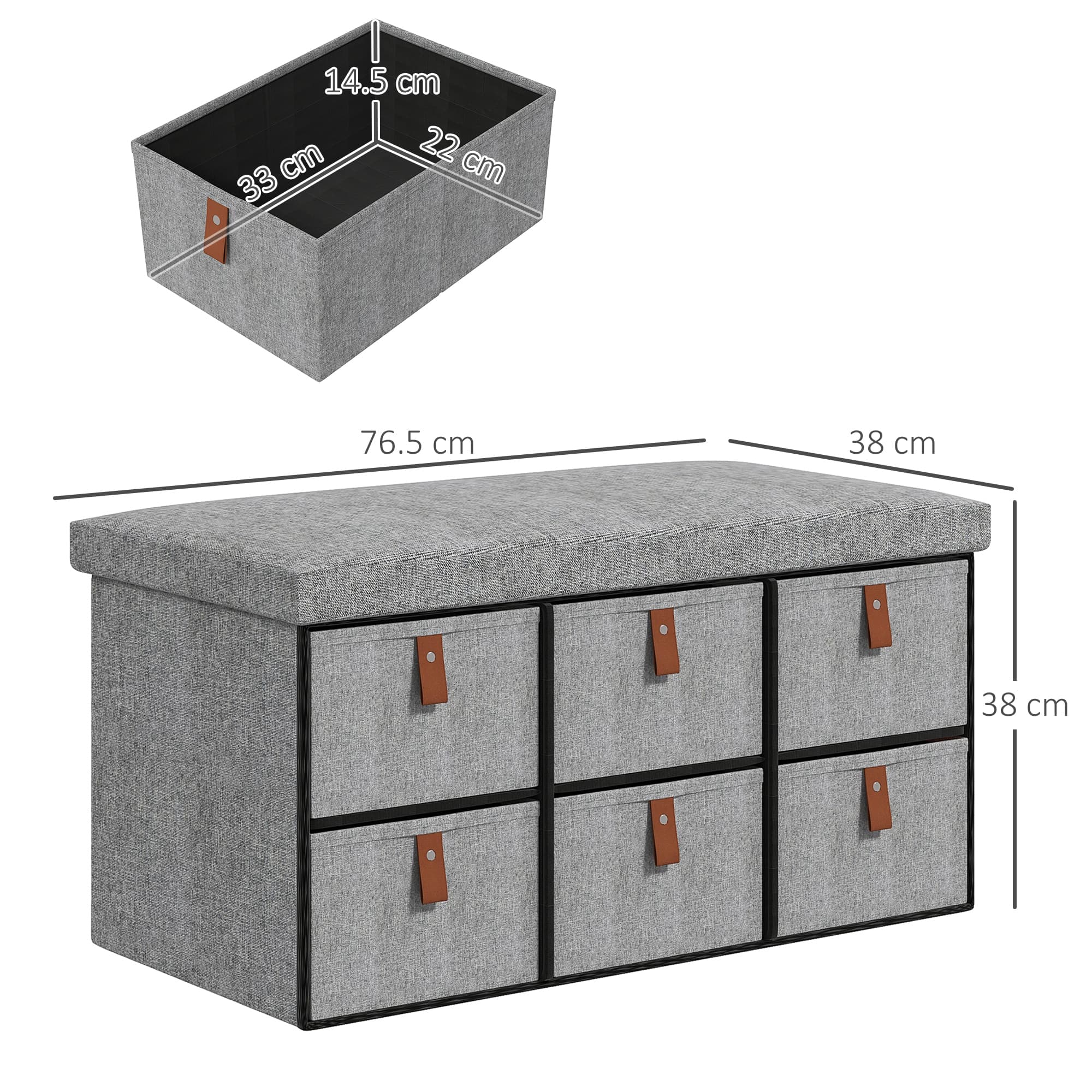 Padded Shoe Bench with Six Fabric Drawers for the Hallway - image 3