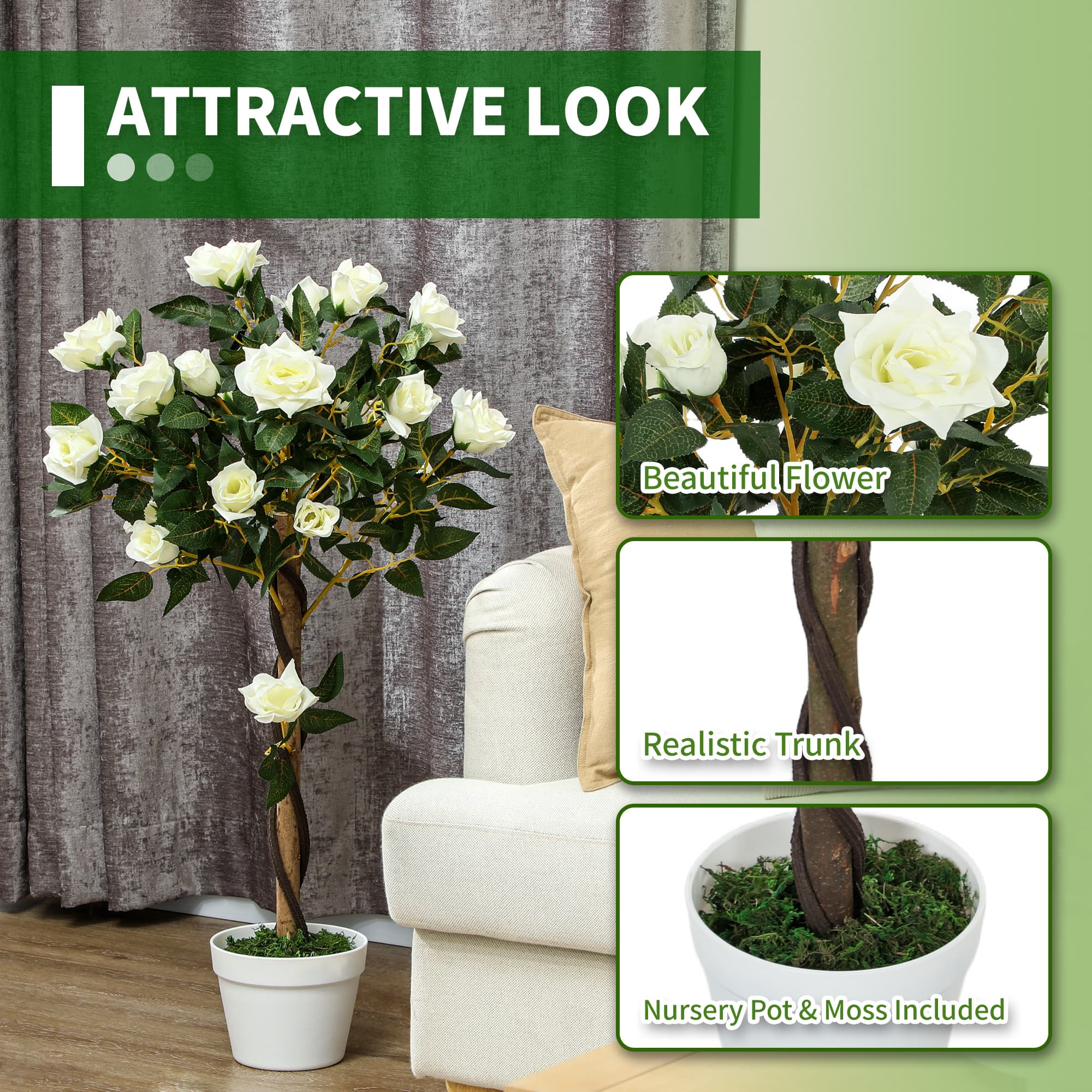 Effortless Elegance: Set of Two White Faux Rose Trees - image 5