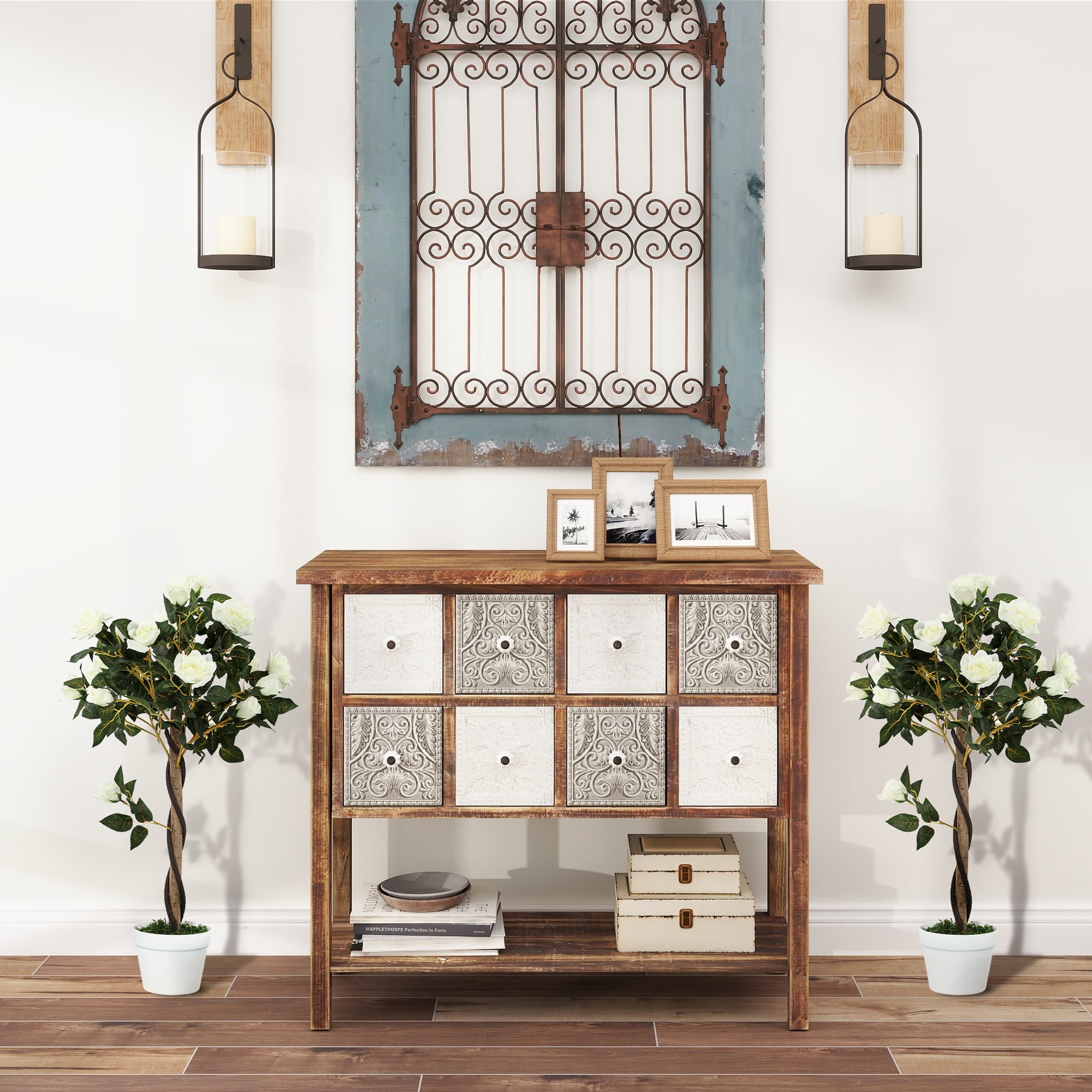 Effortless Elegance: Set of Two White Faux Rose Trees - image 1