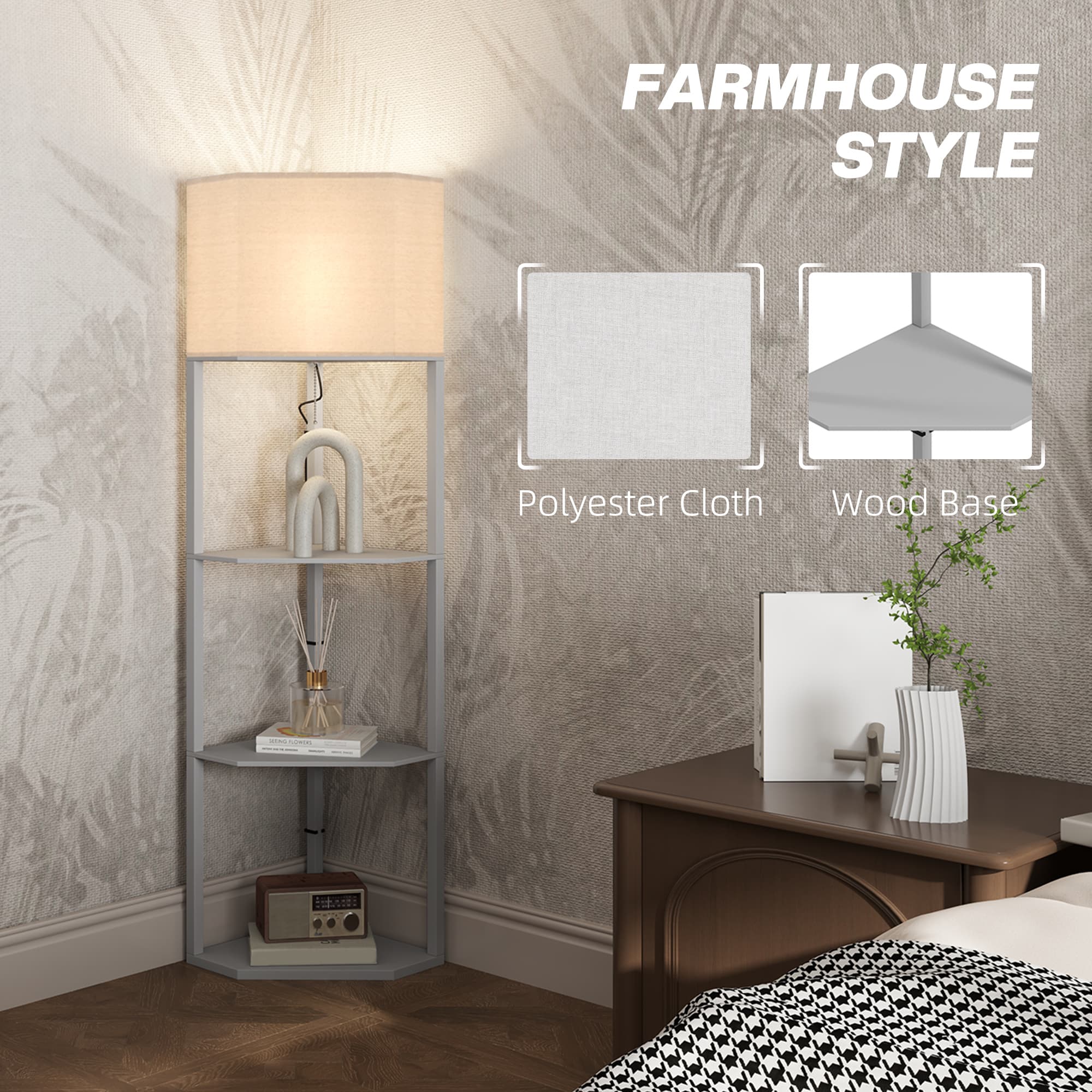 Transform Your Space with this Grey Corner Shelf Floor Lamp - image 2