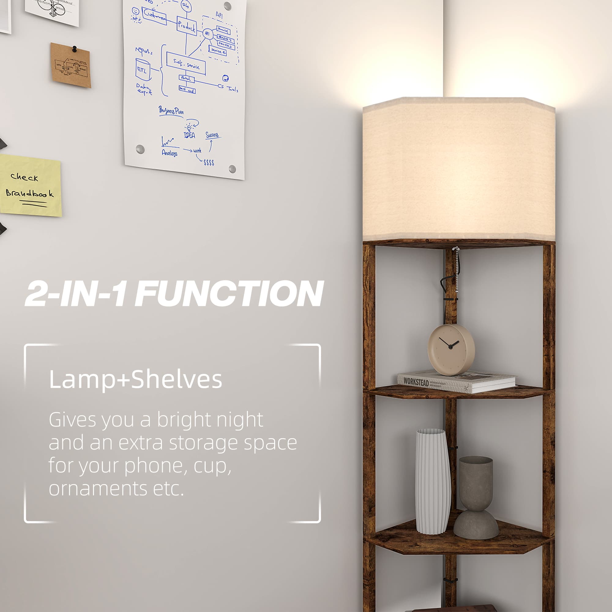 Floor Lamp with Corner Shelves for Living Room - image 2