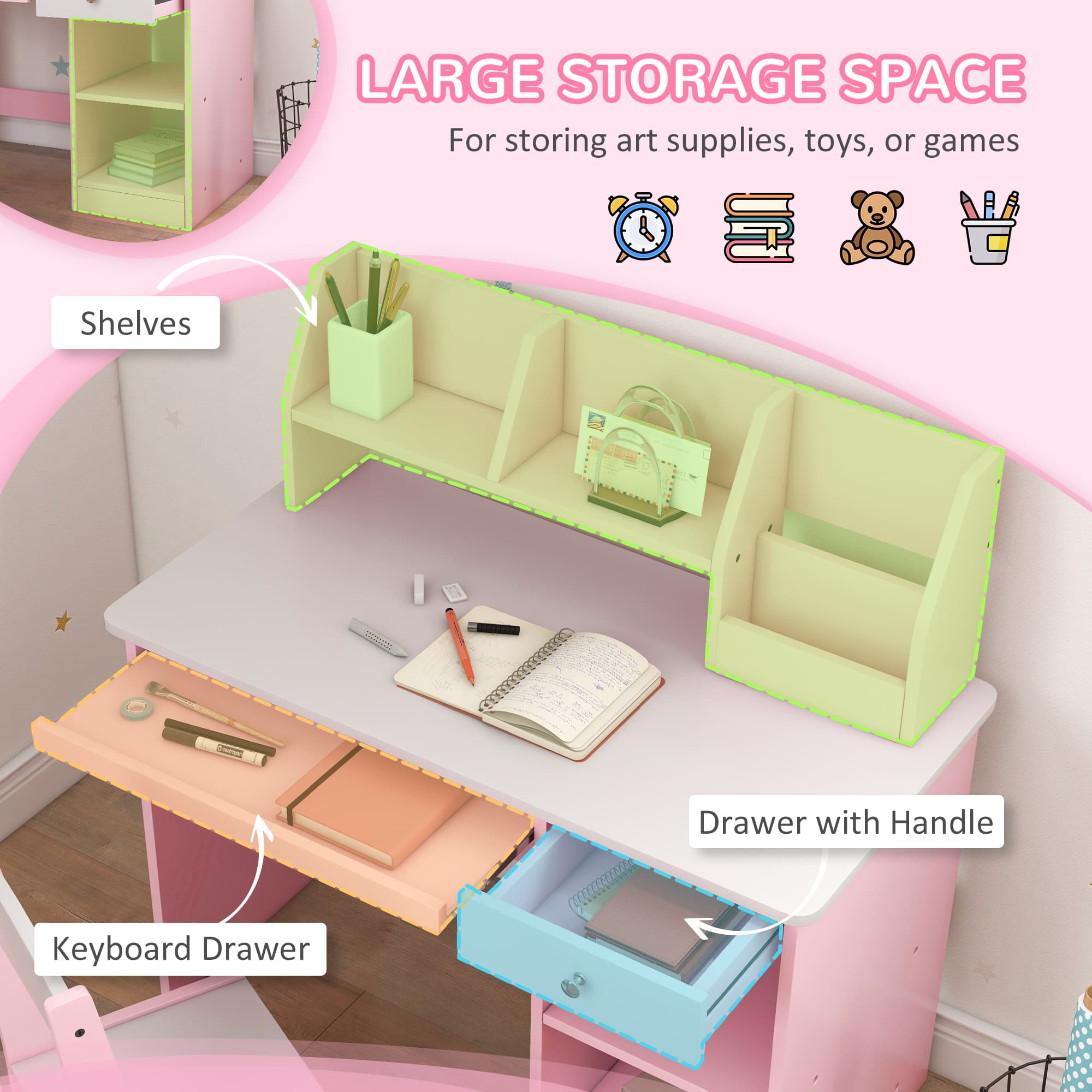 Transform Their Study Space with the ZONEKIZ Pink Desk Set - image 2