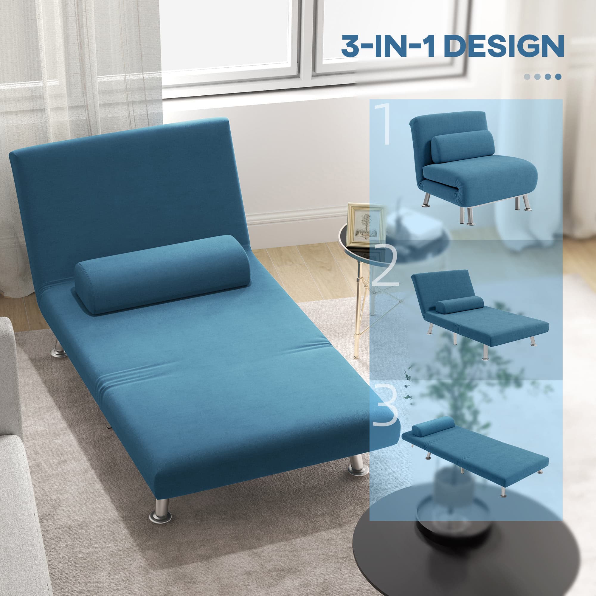Transform Your Space with this Blue Velvet Single Sofa Bed - image 5