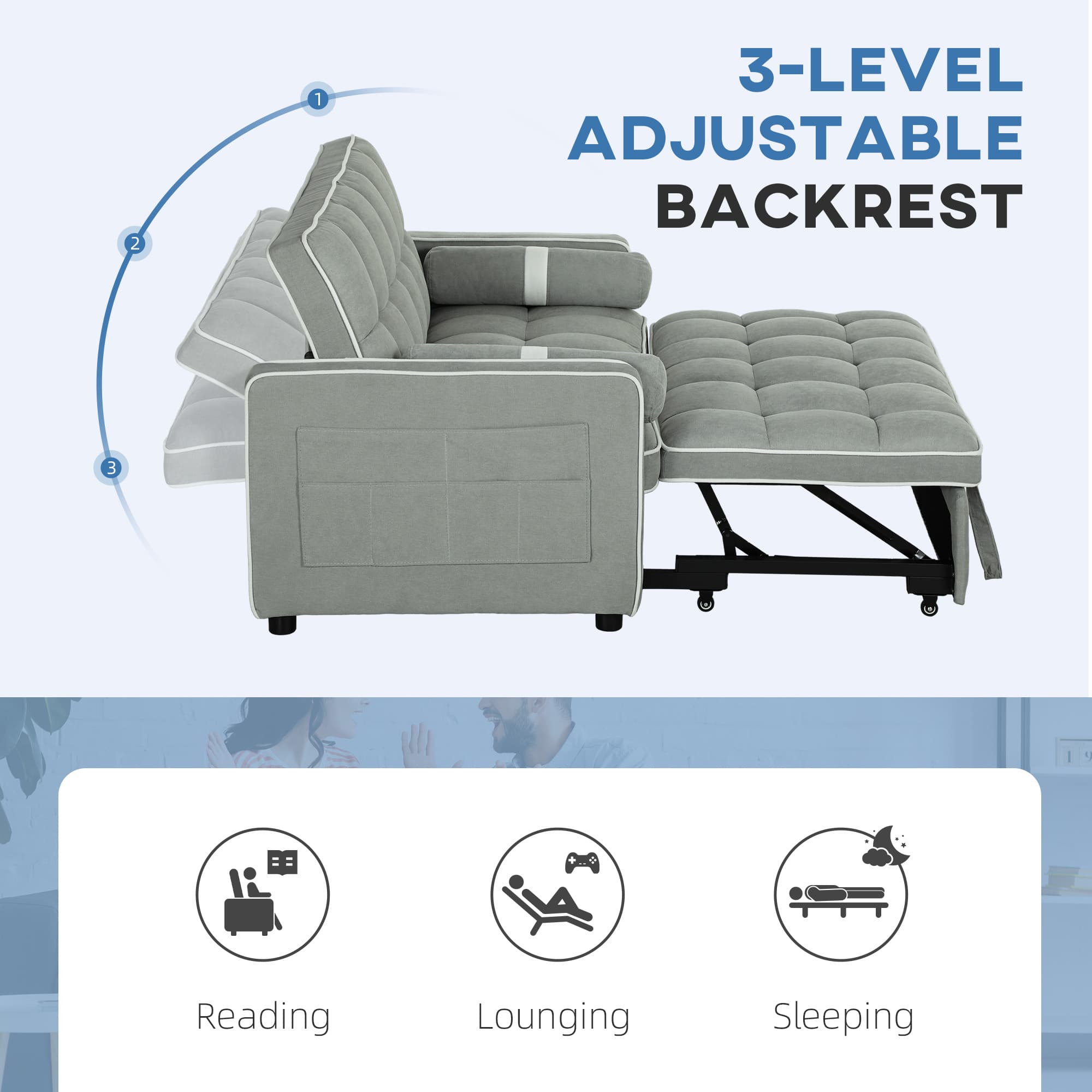 Transform Your Space with this 3-in-1 Light Grey Sofa Bed - image 4