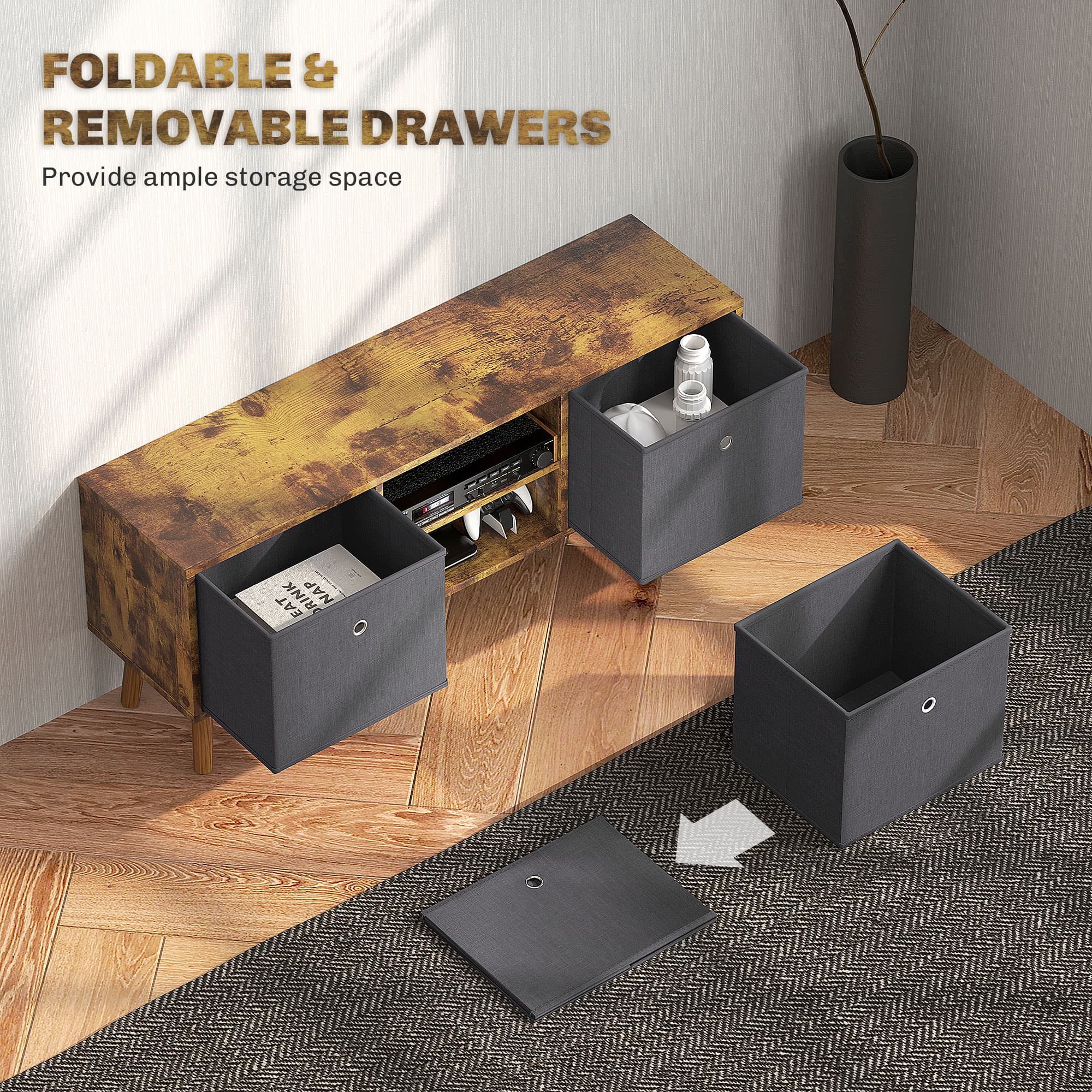 Rustic Brown TV Unit with Flexible Storage for Up to 50'' TVs - image 3