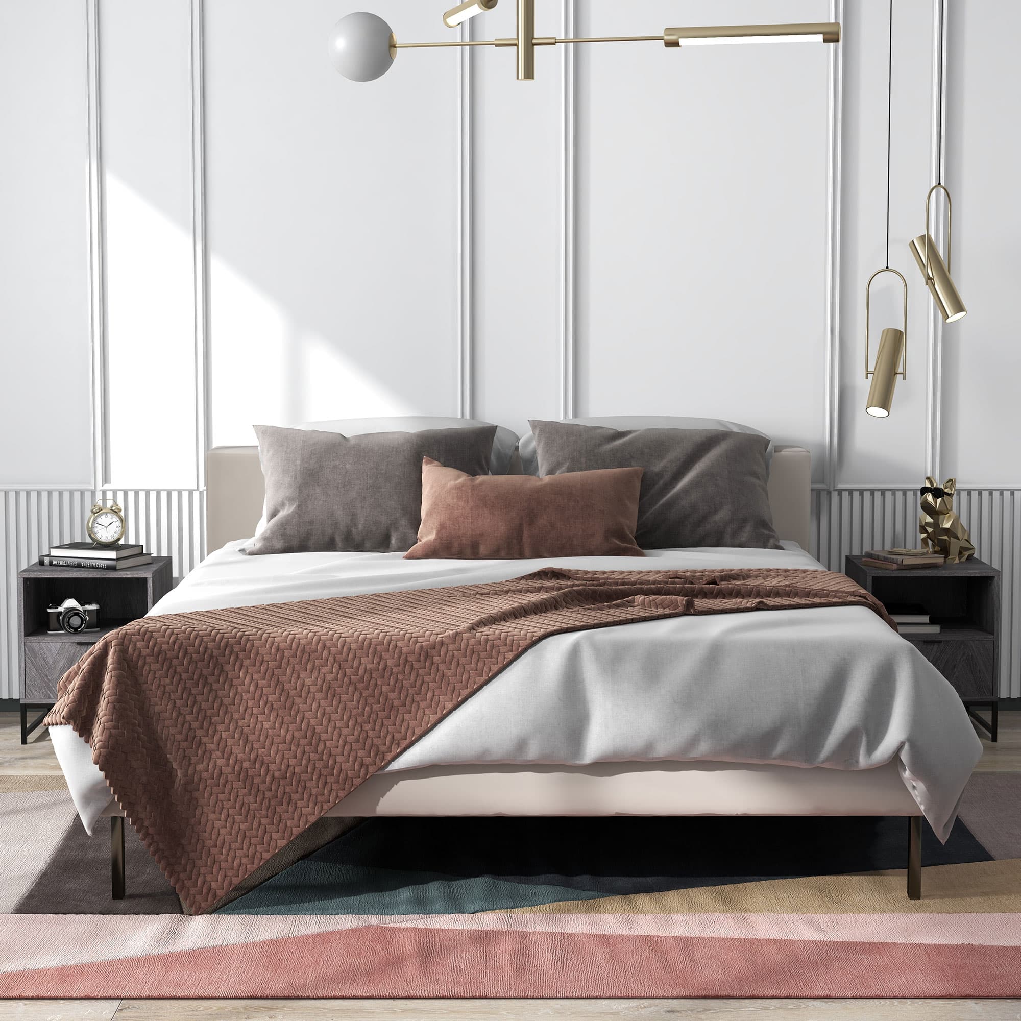 Dark Grey Bedside Tables with Open Shelf and Chevron Drawer - image 3