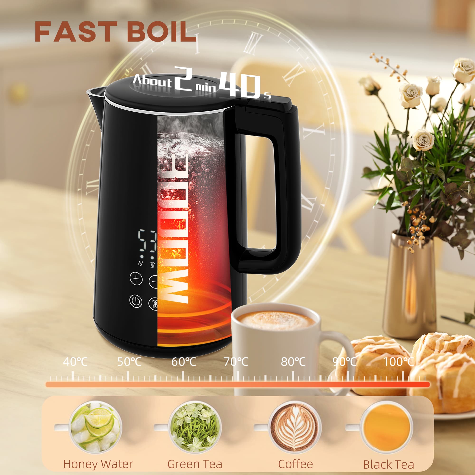 Black Kettle and Toaster Set — Touch Display, Digital Controls - image 5