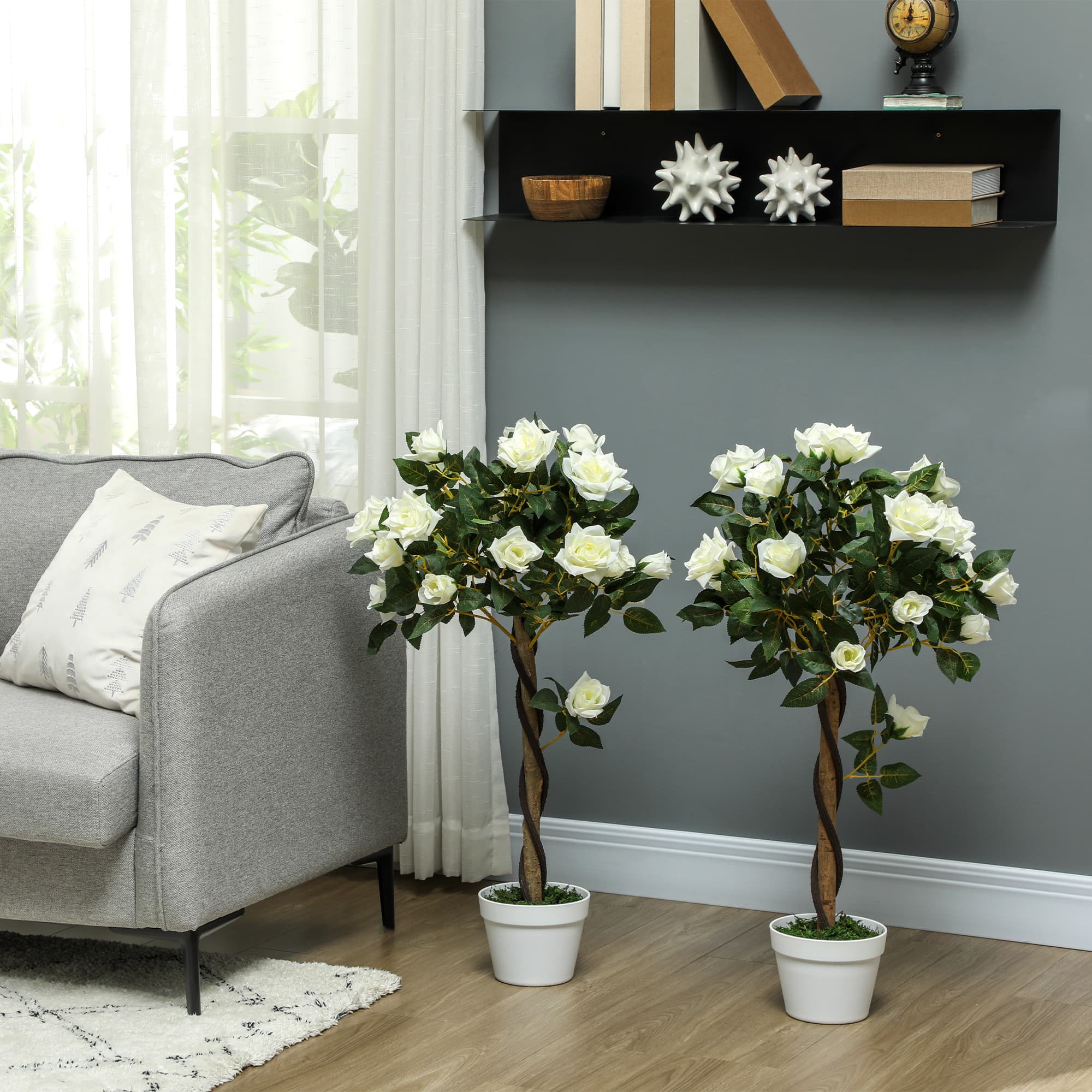 Effortless Elegance: Set of Two White Faux Rose Trees - image 3