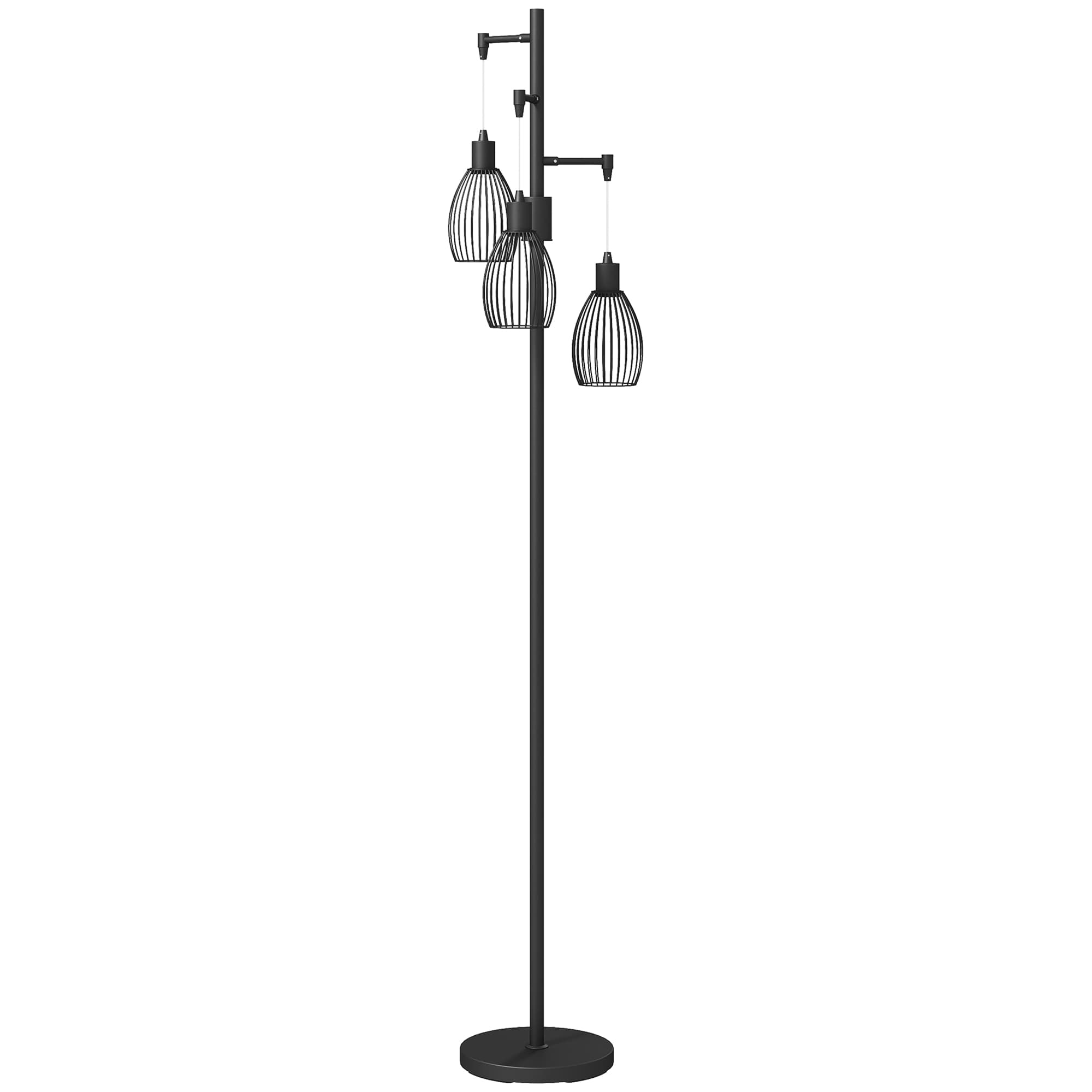 Black Industrial Floor Lamp With 3 Wire Cage Shades and Dimmer