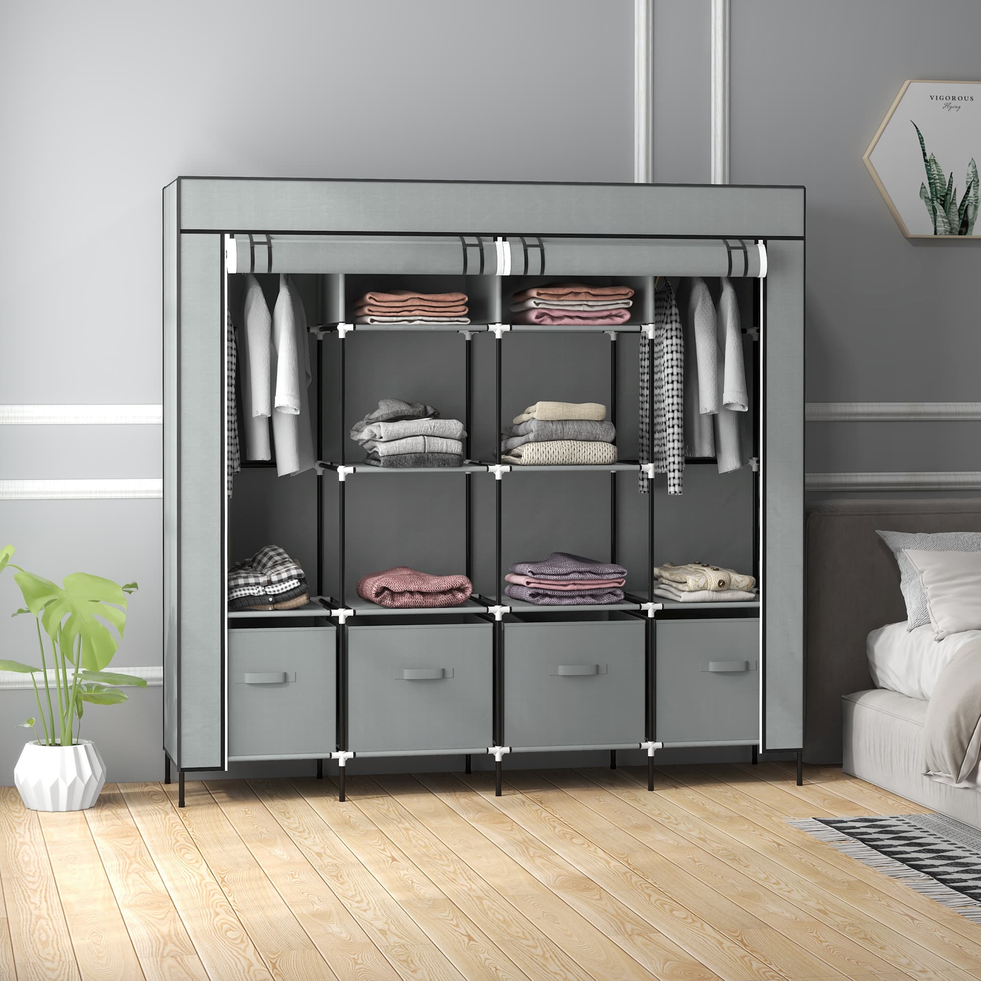 Effortless Storage: Dark Grey Portable Fabric Wardrobe - image 3
