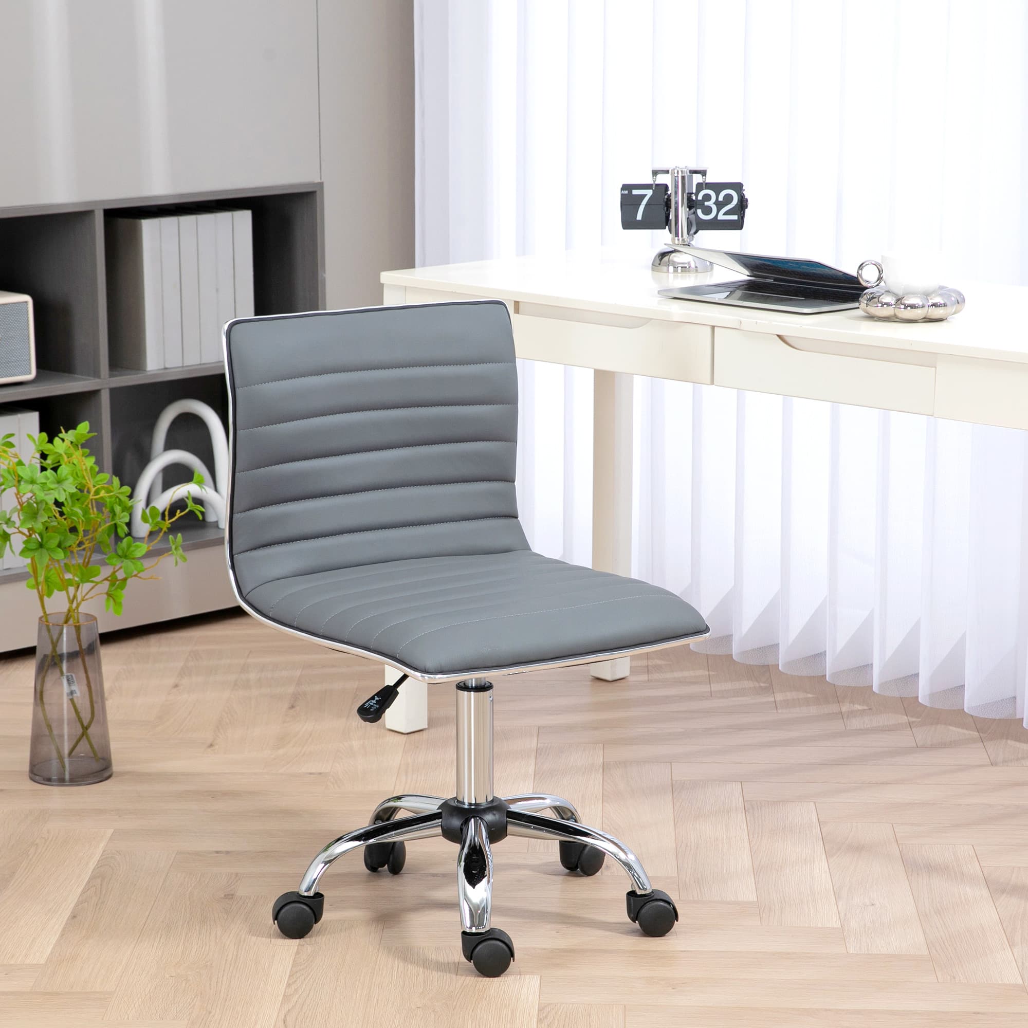 Transform Your Workspace with this Light Grey Armless Desk Chair - image 2