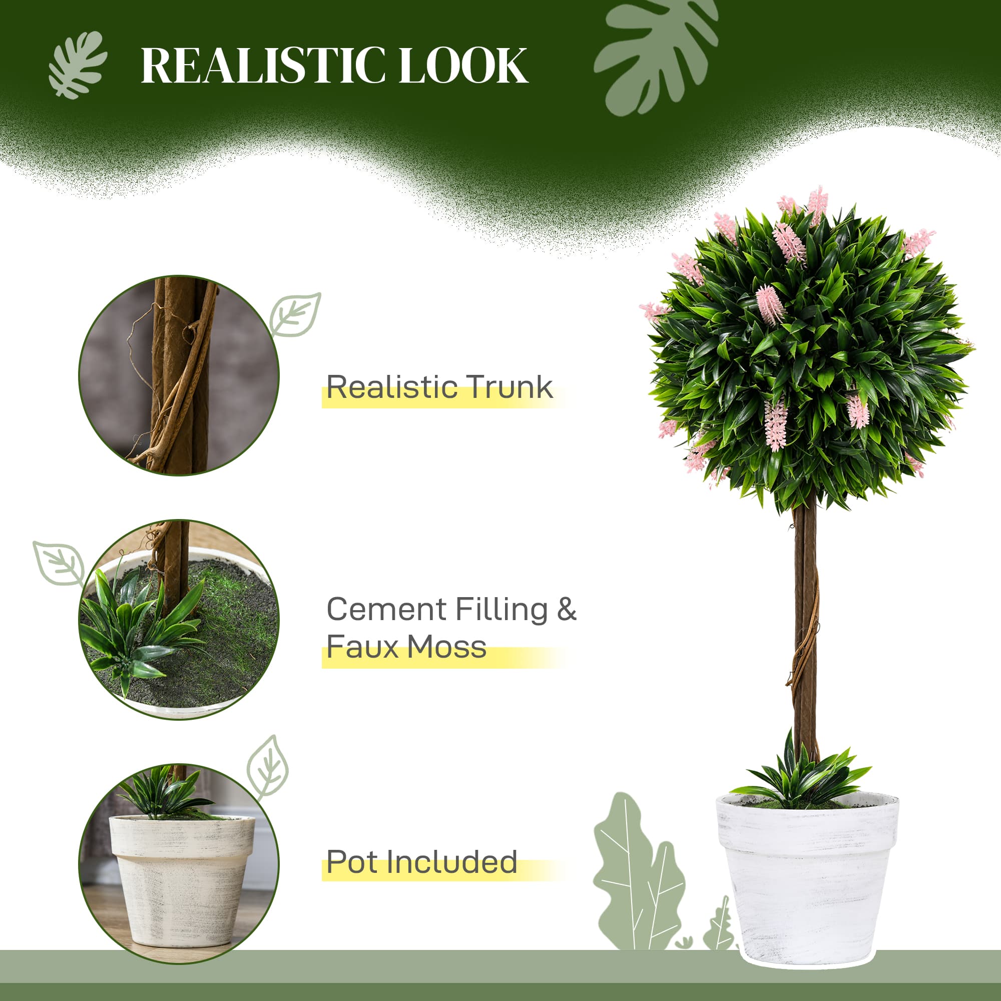 Set of 2 Pink Artificial Ball Tree Plants - image 10