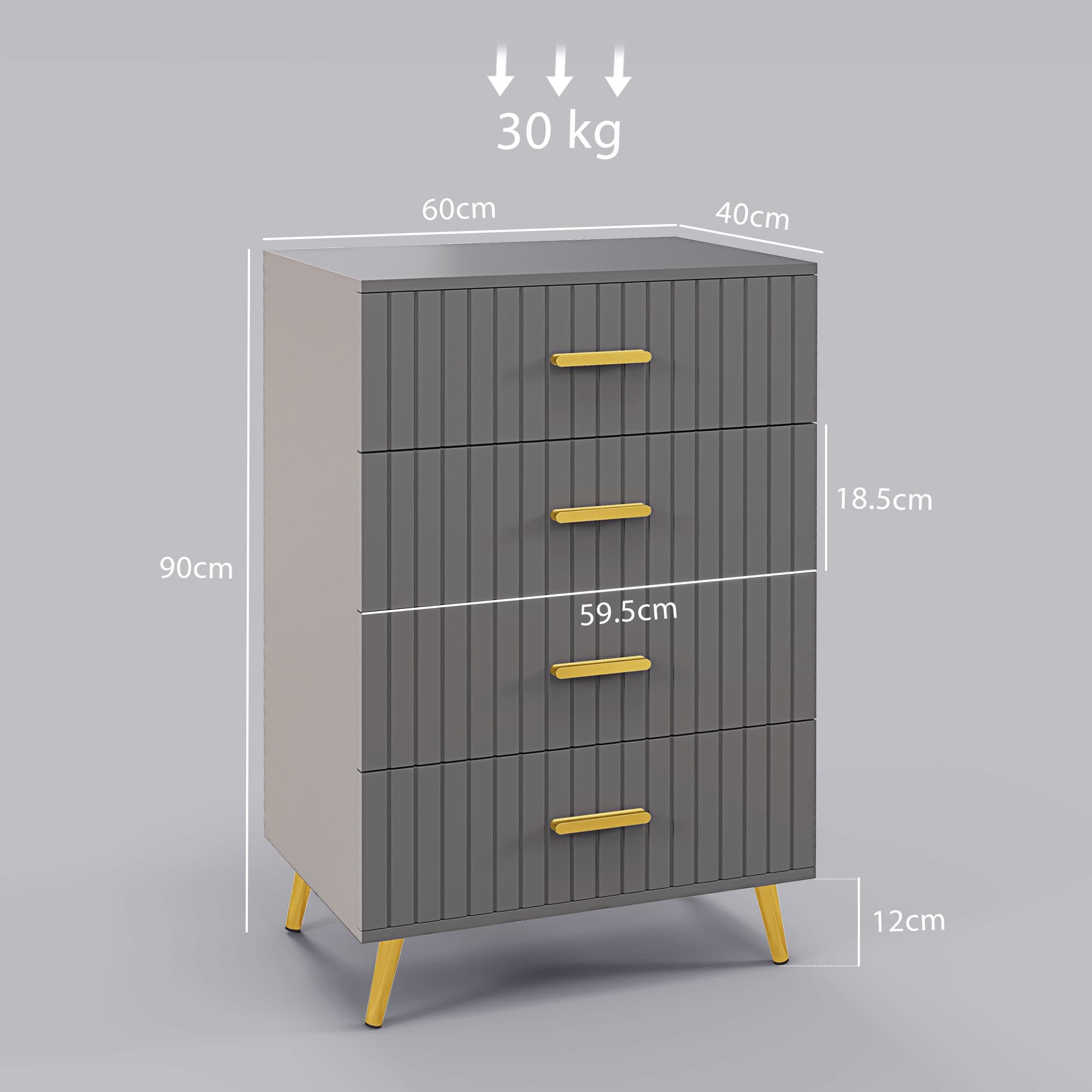 Grey Chest of Drawers with Ribbed Fronts and Gold Handles - image 4