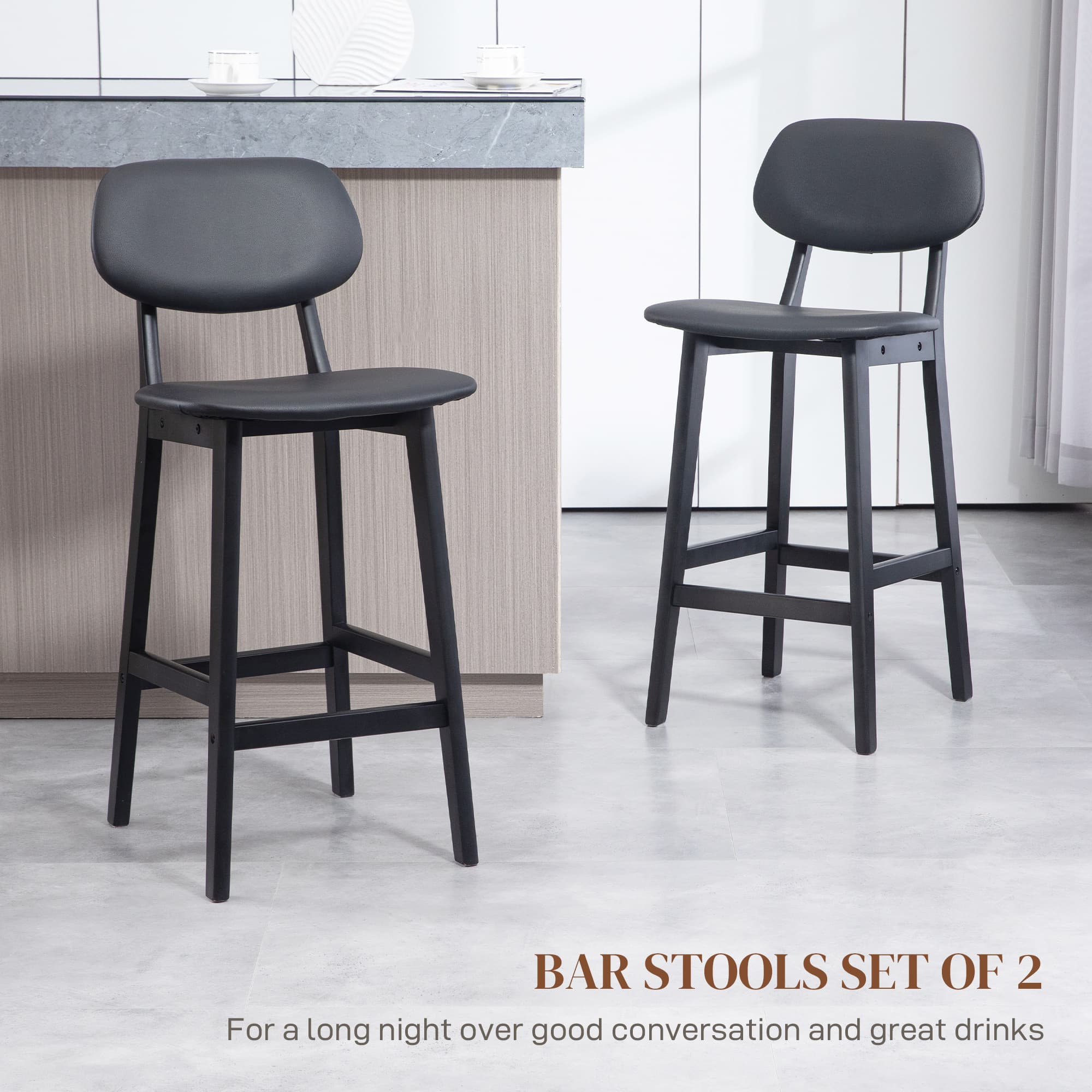 Effortless Style: Black Faux Leather & Wooden Bar Stools - image 4