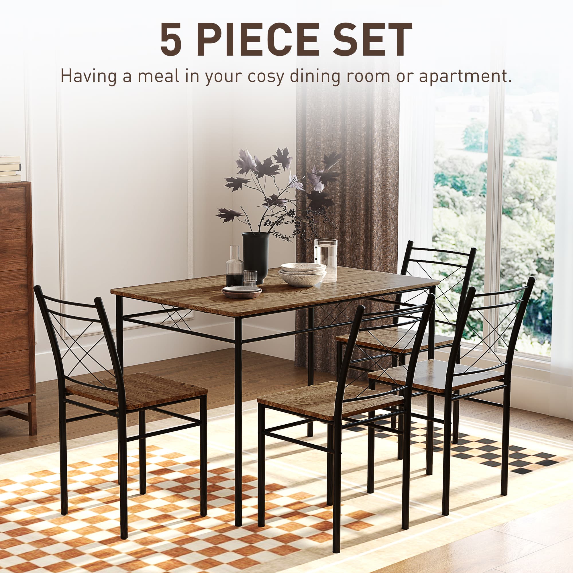 Effortless Everyday Dining: 5-Piece Oak-Effect Table Set - image 3