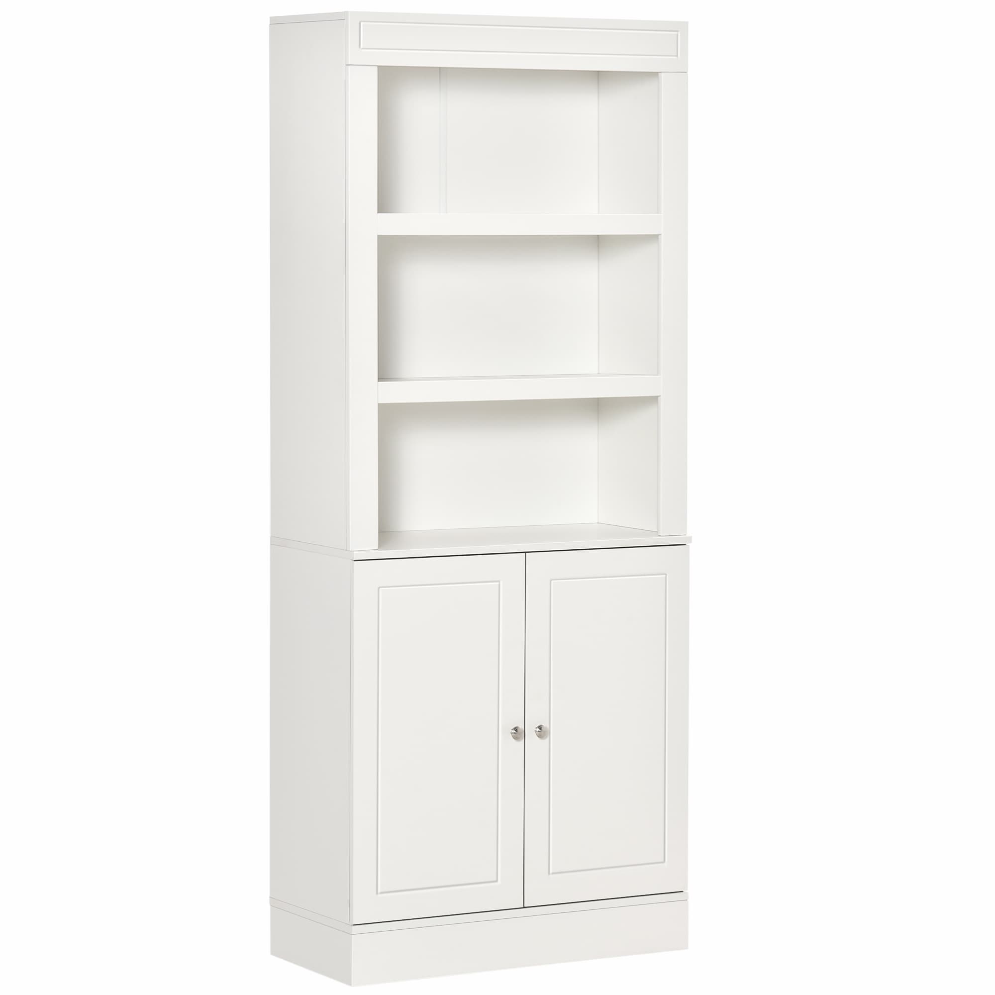 Freestanding White Pantry Cupboard with Open and Closed Storage