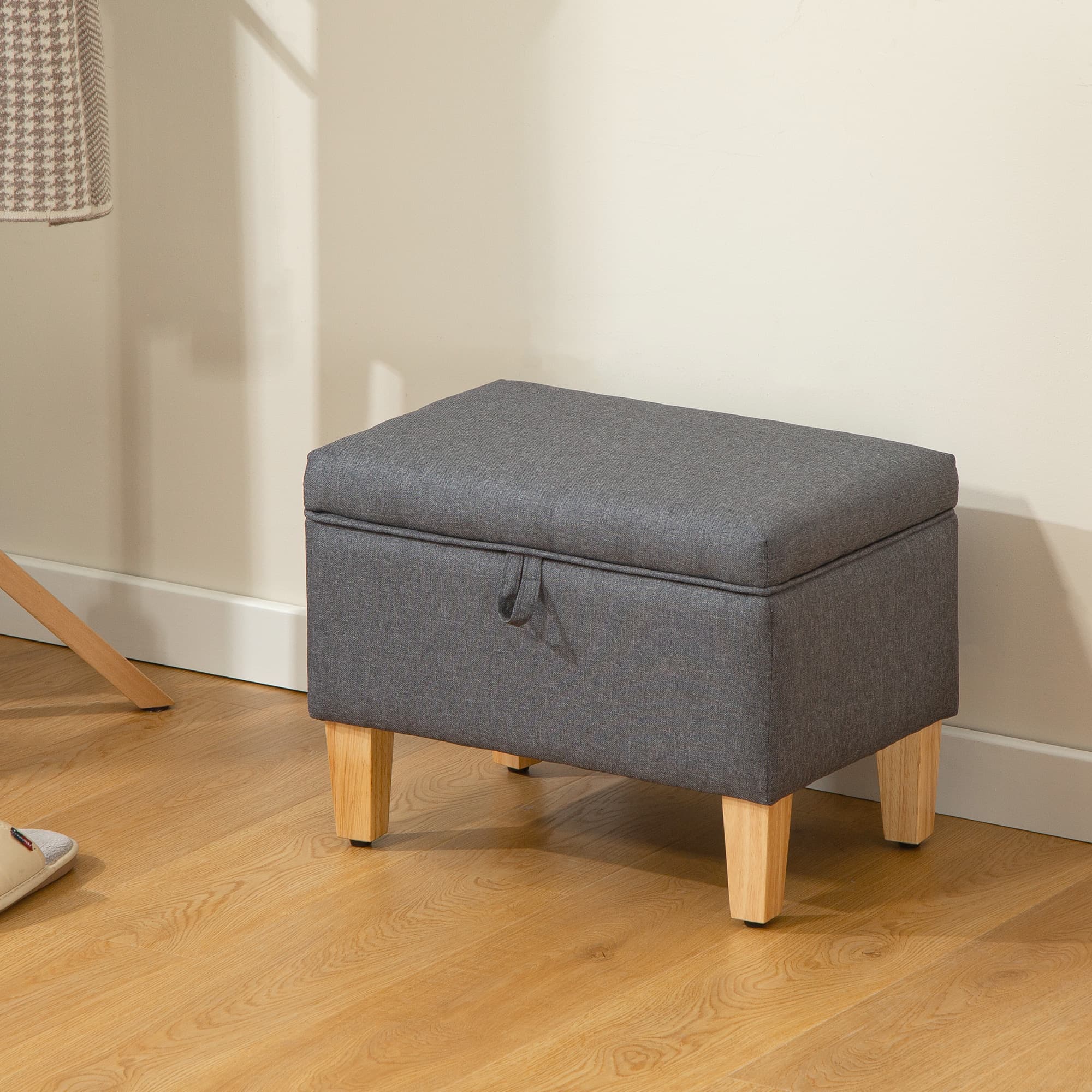 Charcoal Grey Linen-Look Storage Ottoman & Padded Footstool - image 1