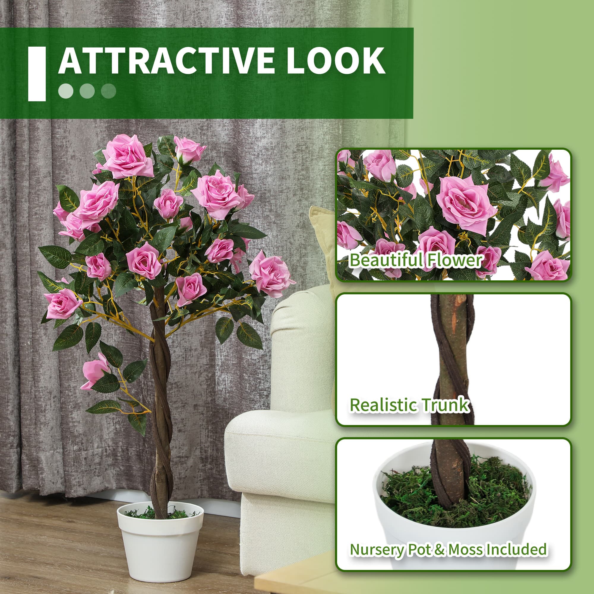 Transform Your Home With Lifelike 90cm Purple Rose Plants - image 3