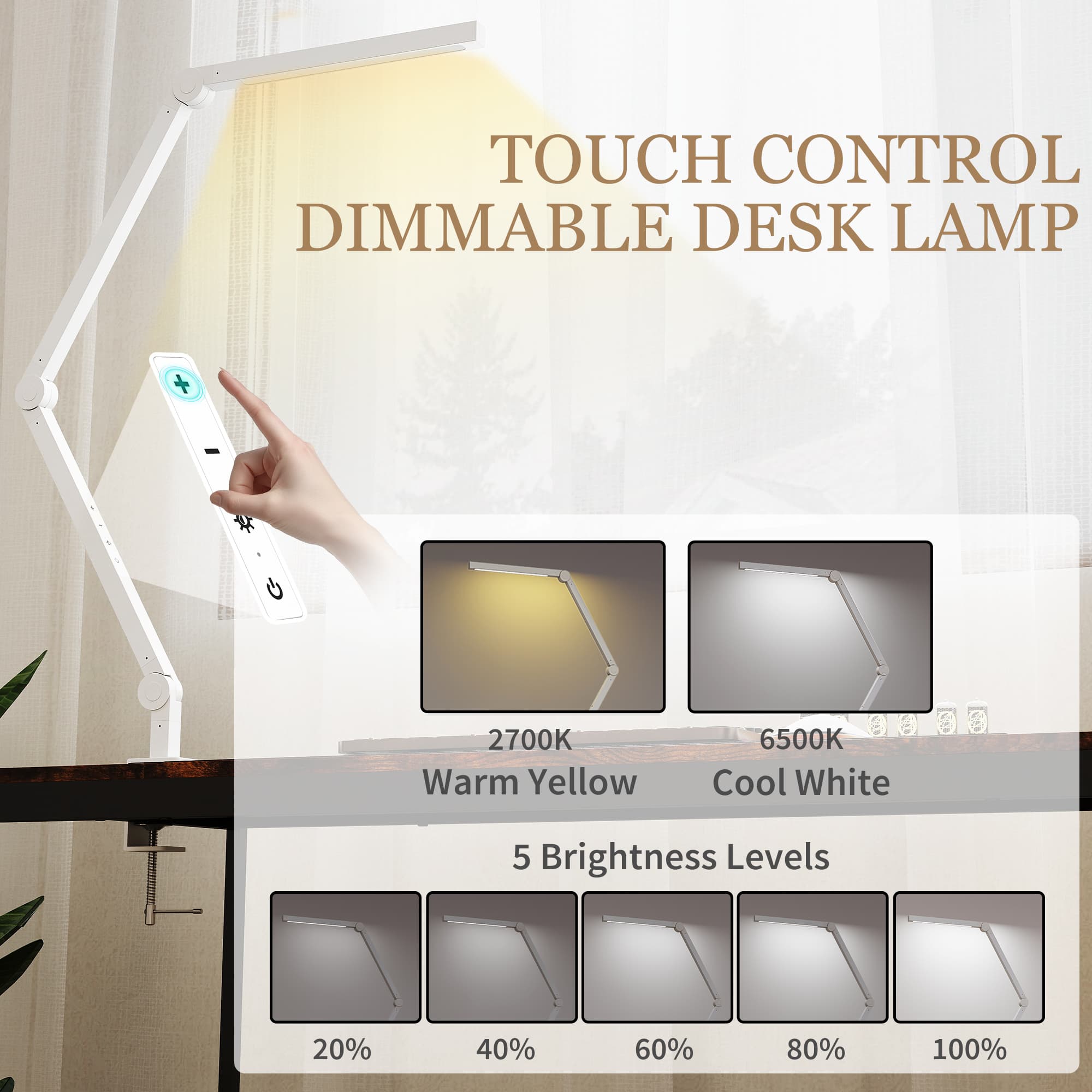 Adjustable Swing Arm Desk Lamp with Clamp and 5 Brightness Levels - image 8