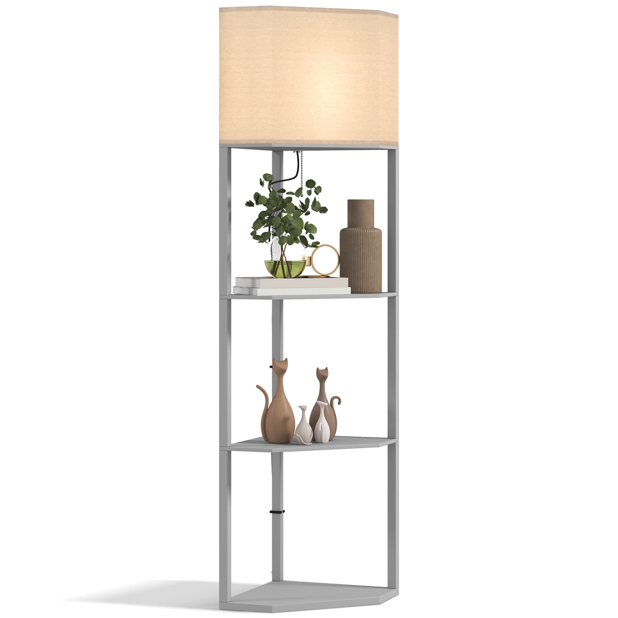 Transform Your Space with this Grey Corner Shelf Floor Lamp - Light Grey