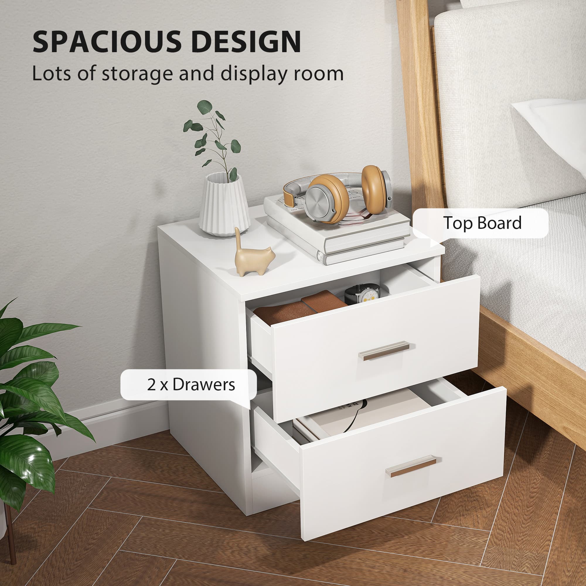A Clean White Bedside Table With Two Drawers and a Flat Top - image 4