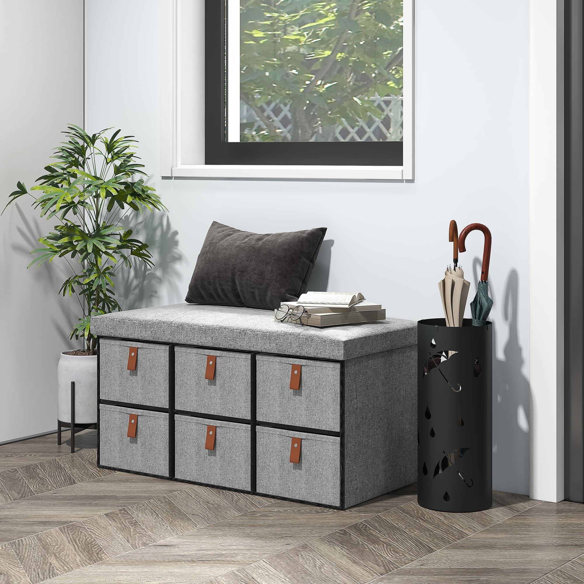 Padded Shoe Bench with Six Fabric Drawers for the Hallway - image 2