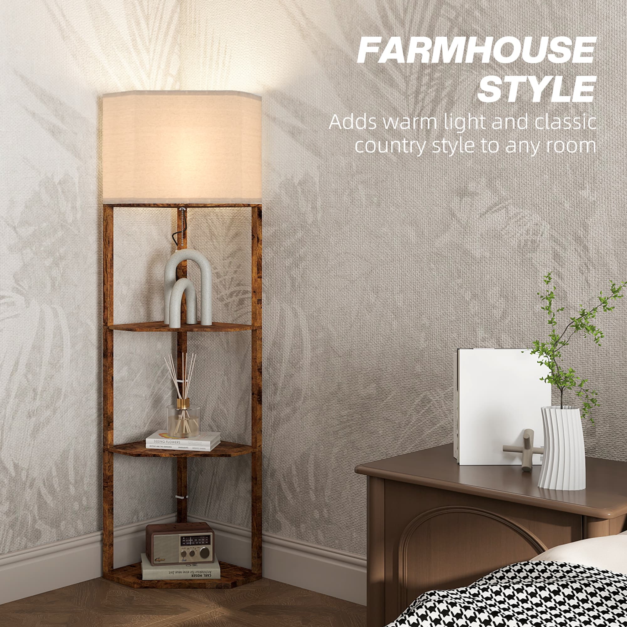 Floor Lamp with Corner Shelves for Living Room - image 5