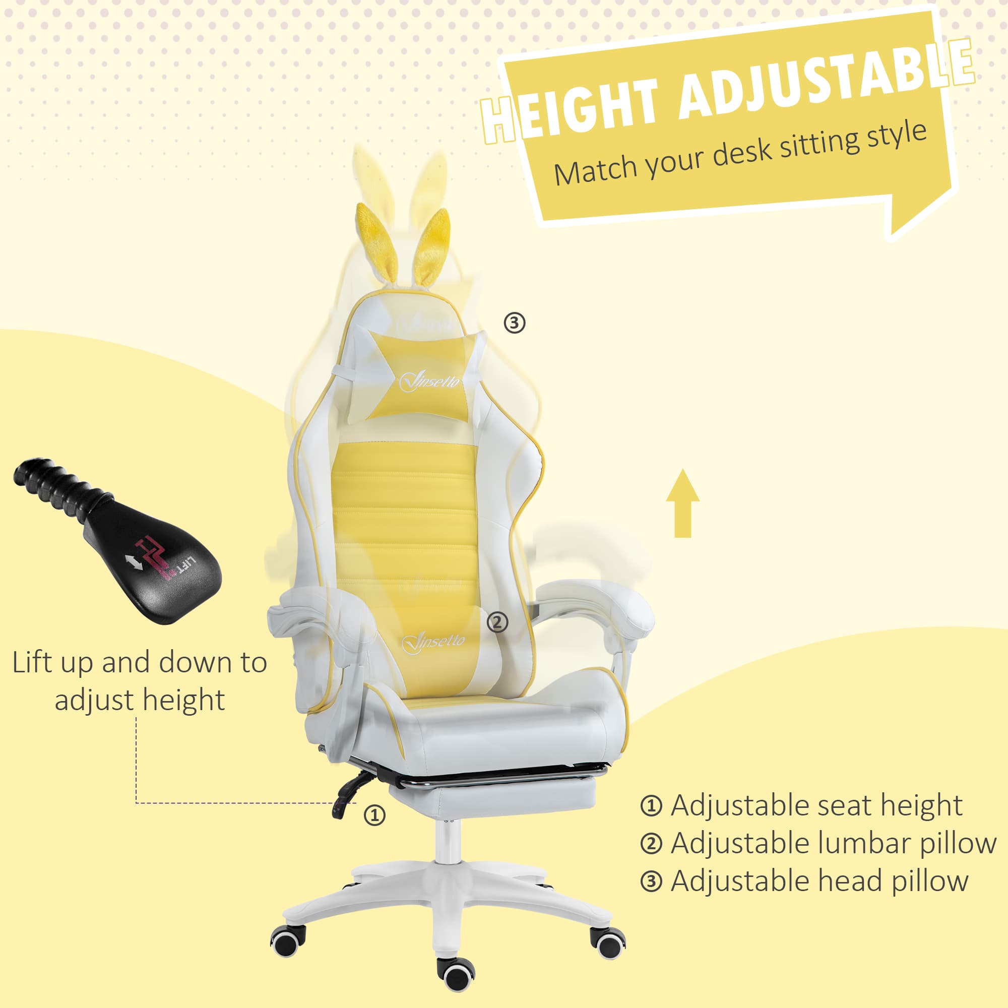 Transform Your Setup with the Vinsetto Yellow Gaming Chair - image 5
