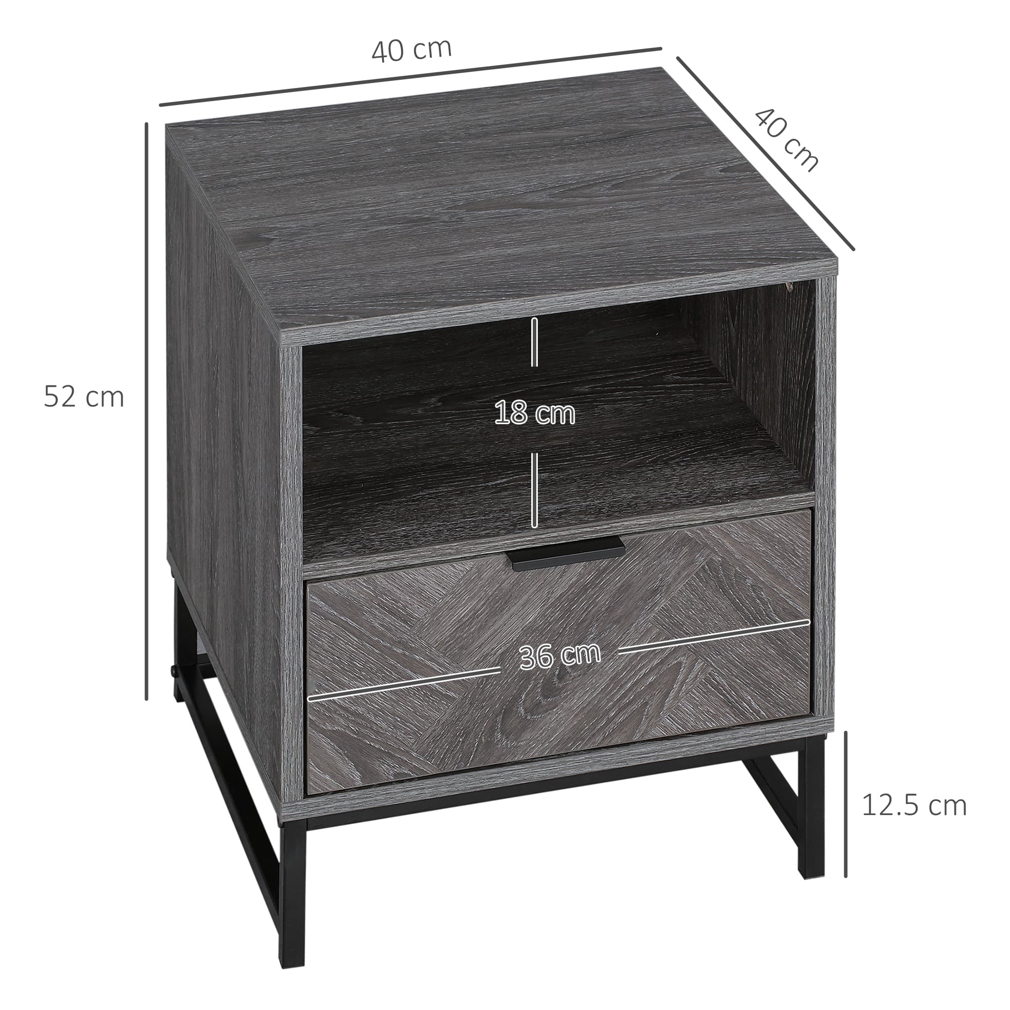 Dark Grey Bedside Tables with Open Shelf and Chevron Drawer - image 1
