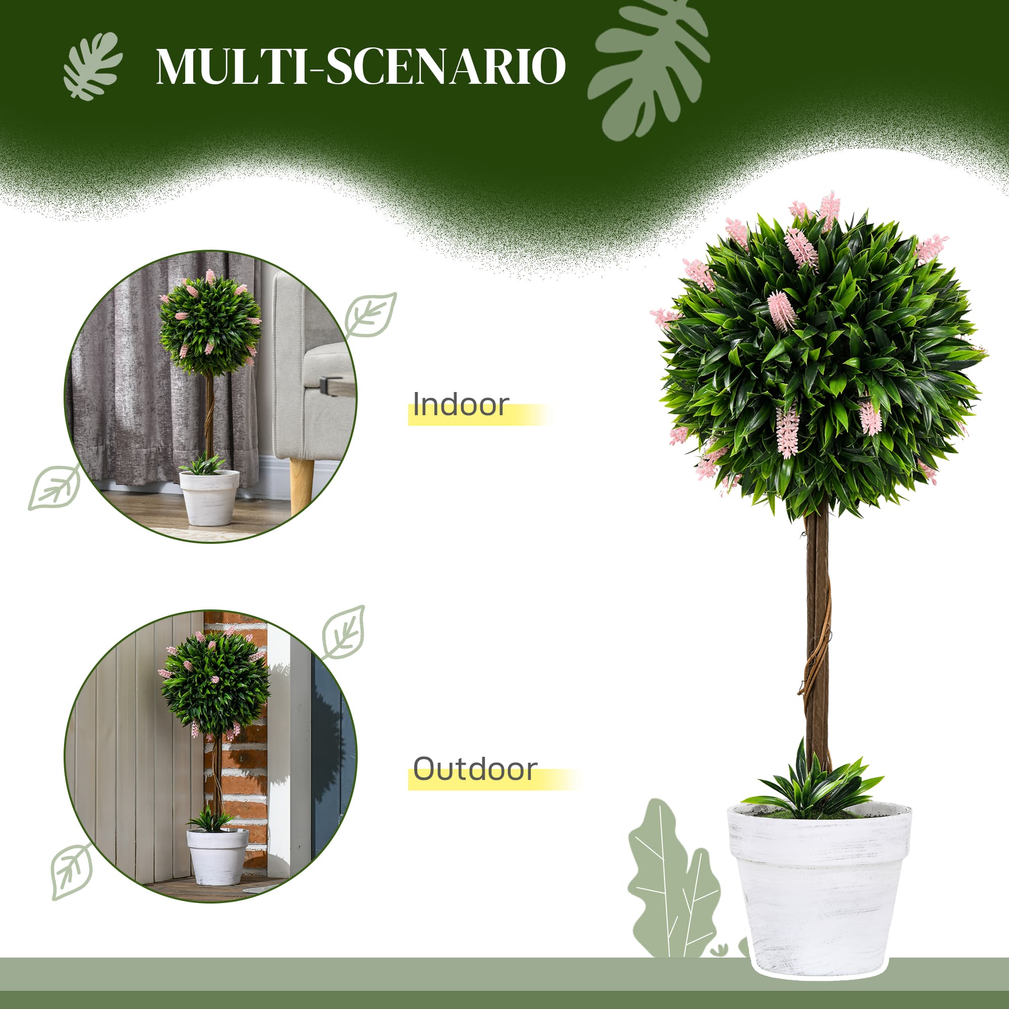 Set of 2 Pink Artificial Ball Tree Plants - image 7