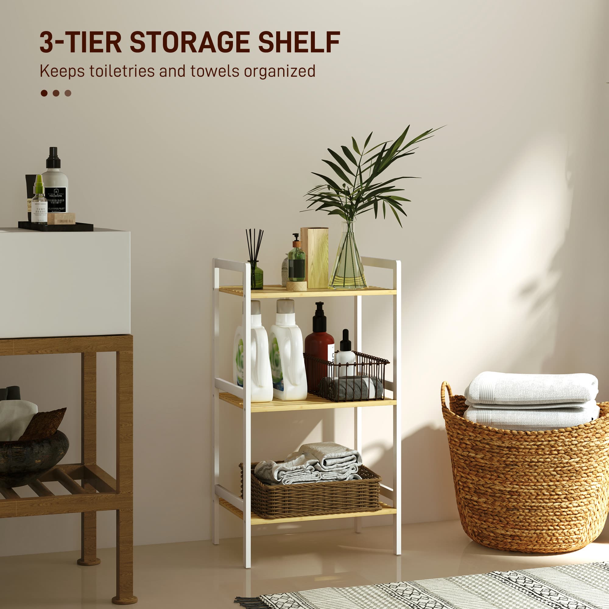 A slim bamboo shelf that adjusts to five positions per tier - image 3