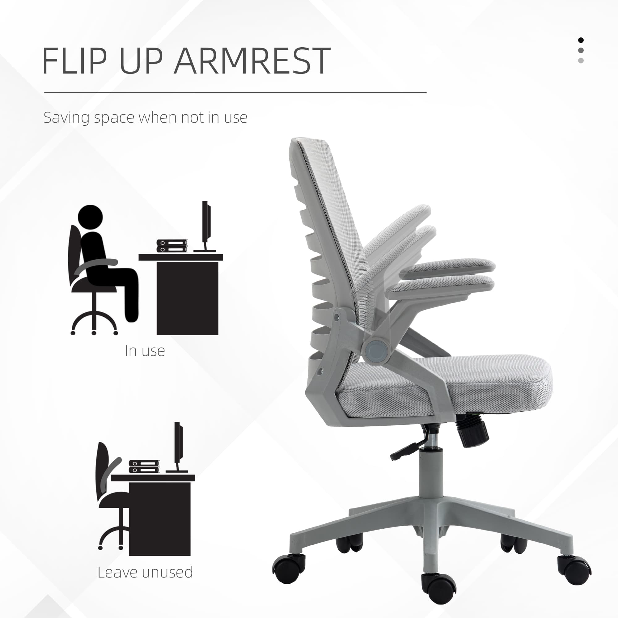 Adjustable Grey Mesh Desk Chair with Ergonomic Flip-Up Armrests - image 8