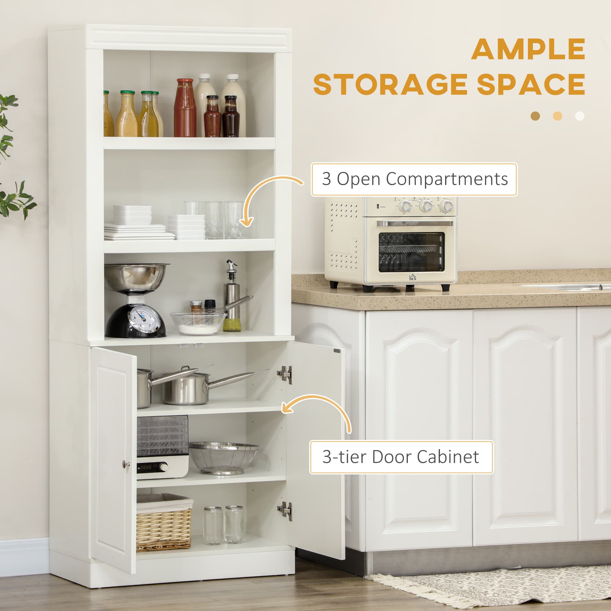 Freestanding White Pantry Cupboard with Open and Closed Storage - image 3
