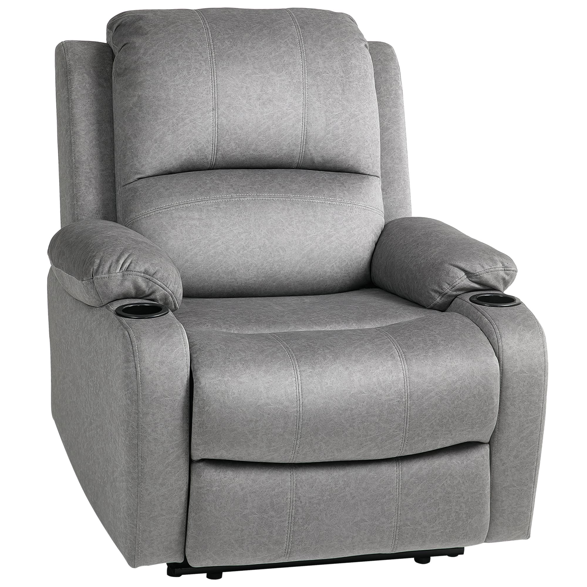 Manual Reclining Armchair in Grey Microfibre – Built-In Footrest - Grey