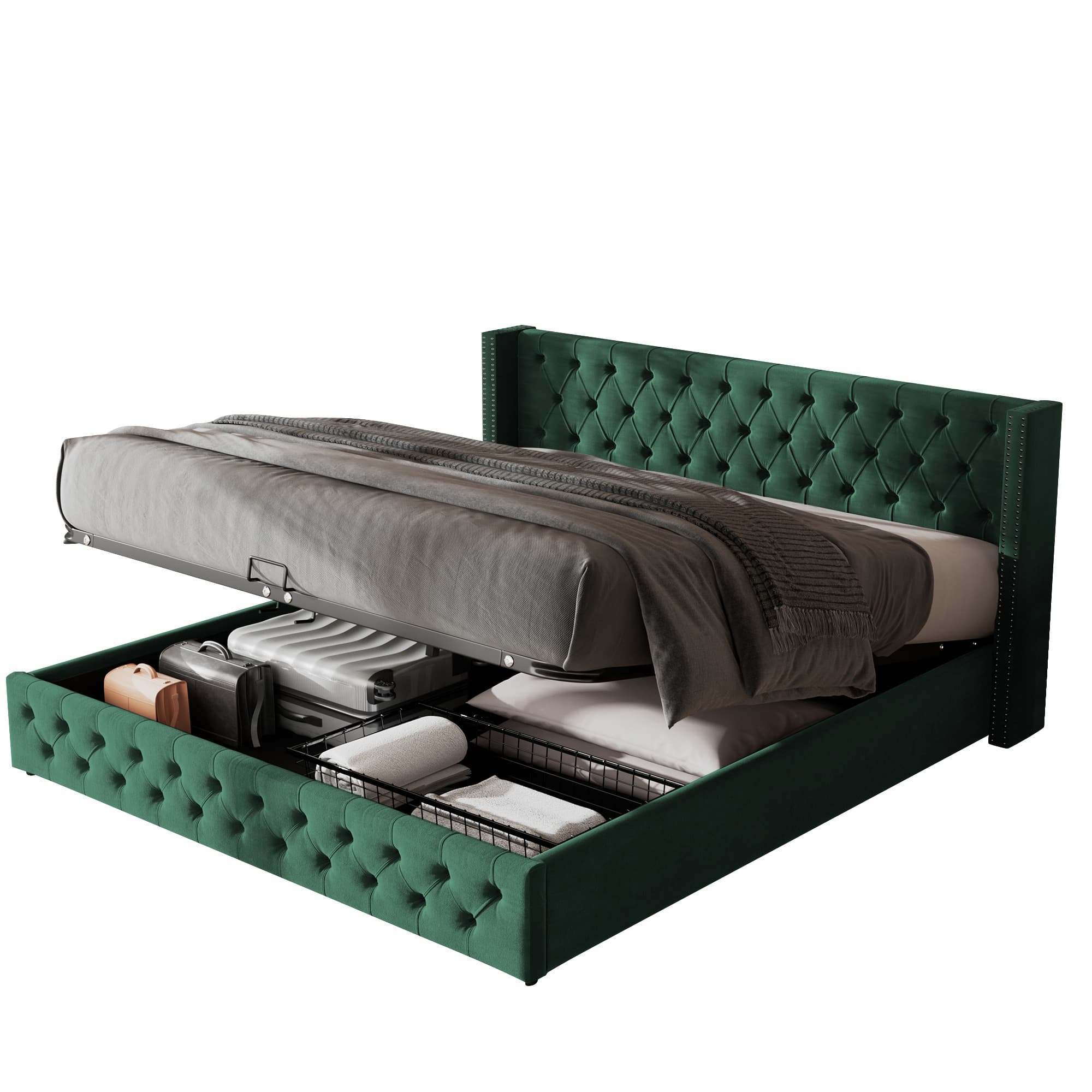 The Elegant Green Velvet Bed with Effortless Storage - image 4