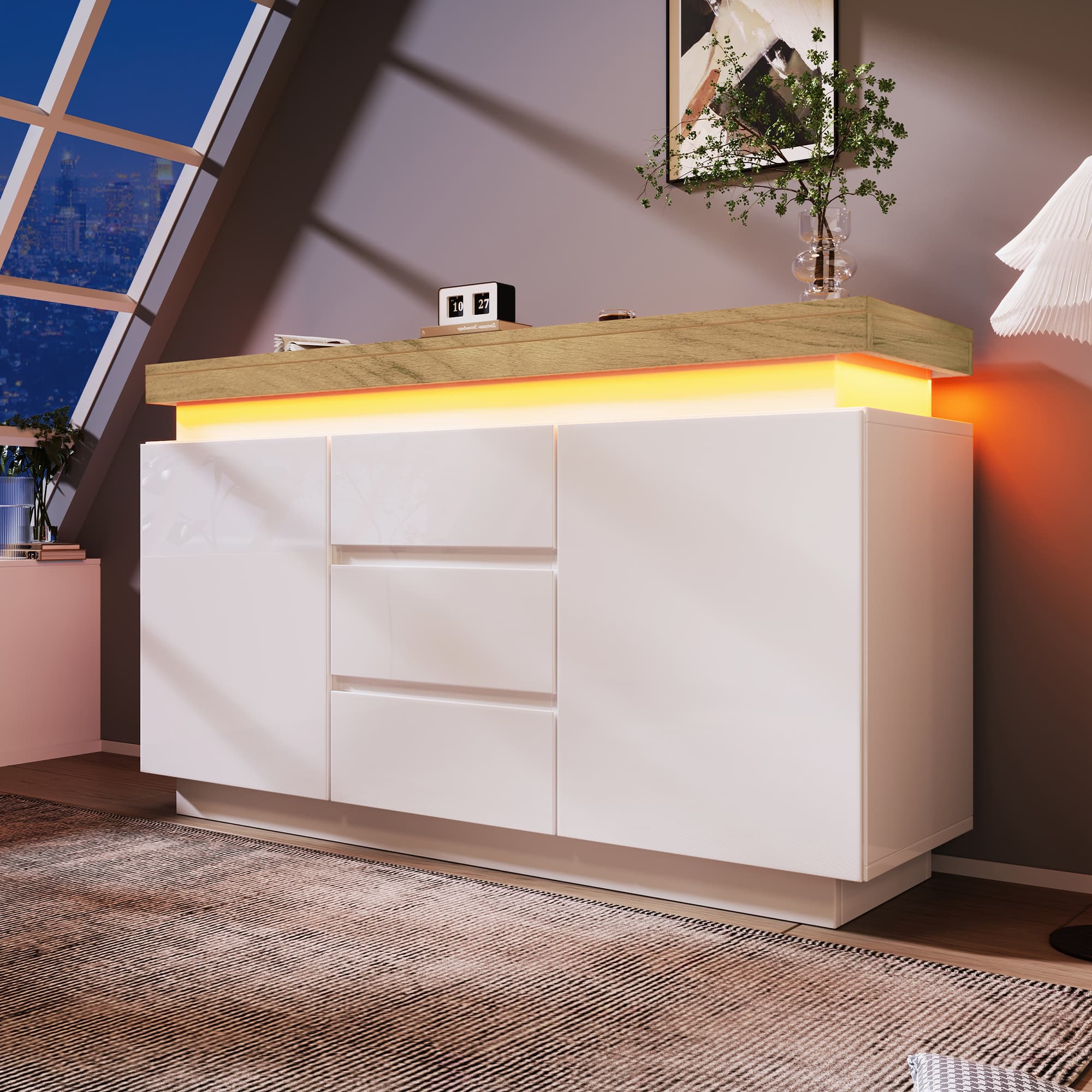 Transform Your Space with this Modern LED Sideboard Cabinet