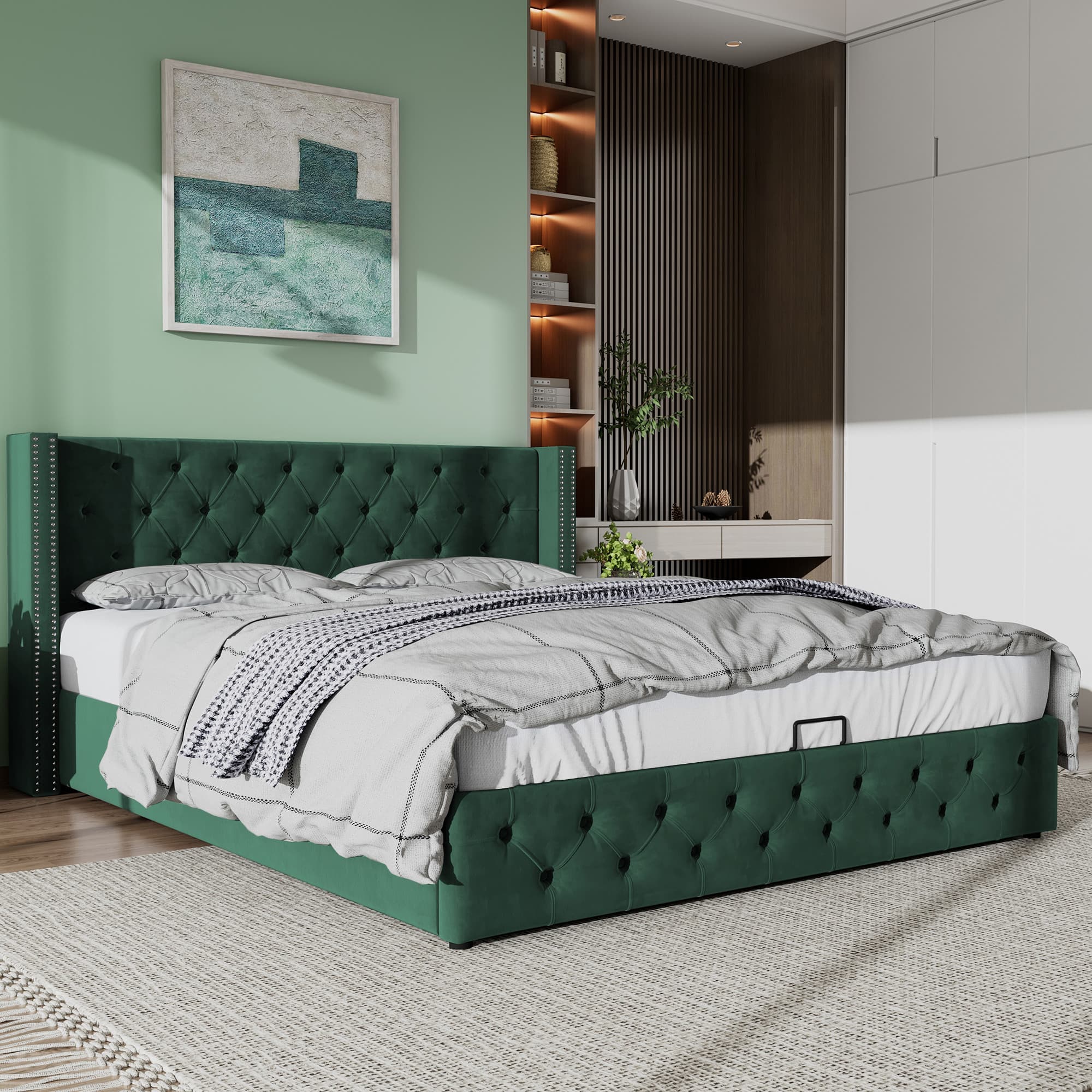 The Elegant Green Velvet Bed with Effortless Storage - image 1