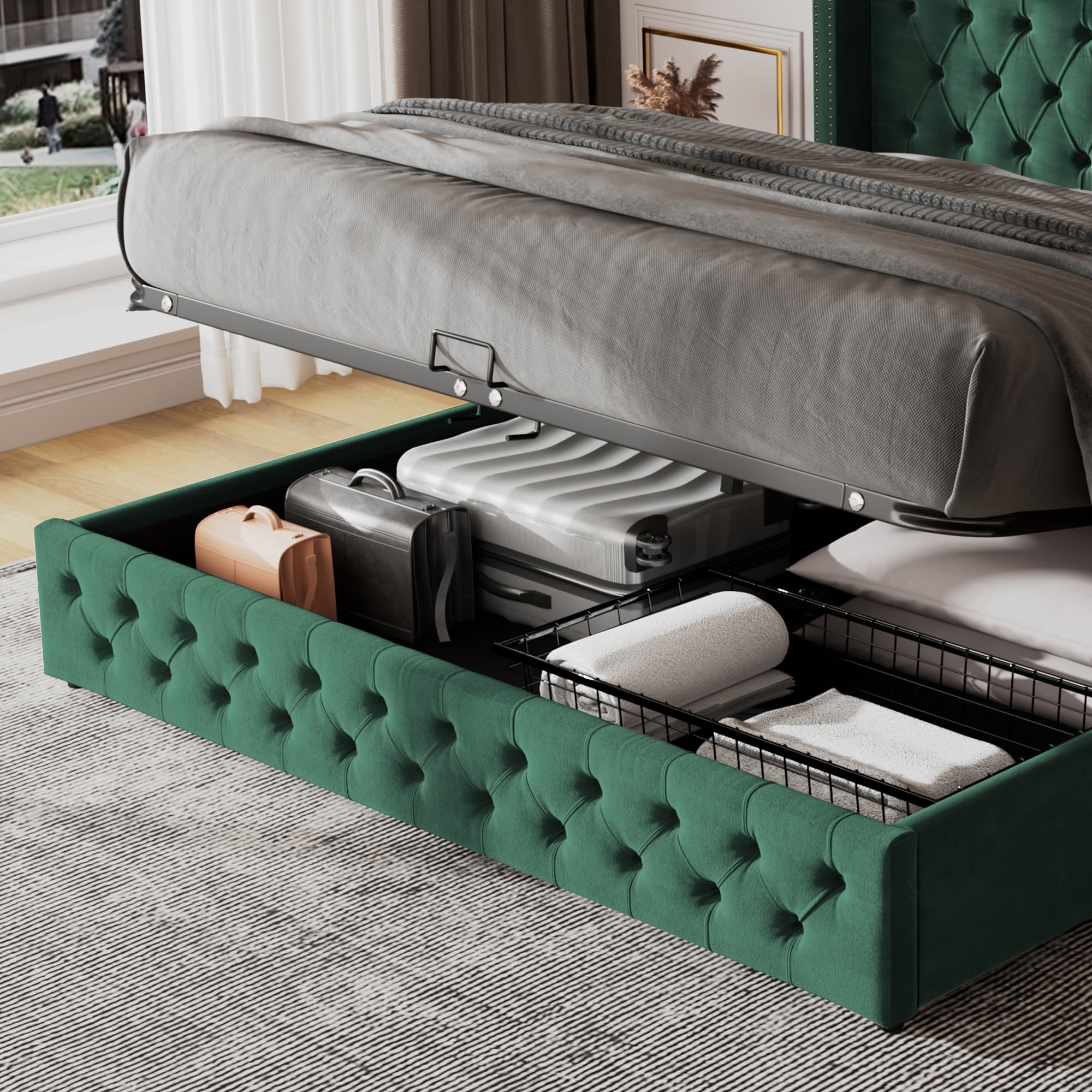 The Elegant Green Velvet Bed with Effortless Storage - image 3
