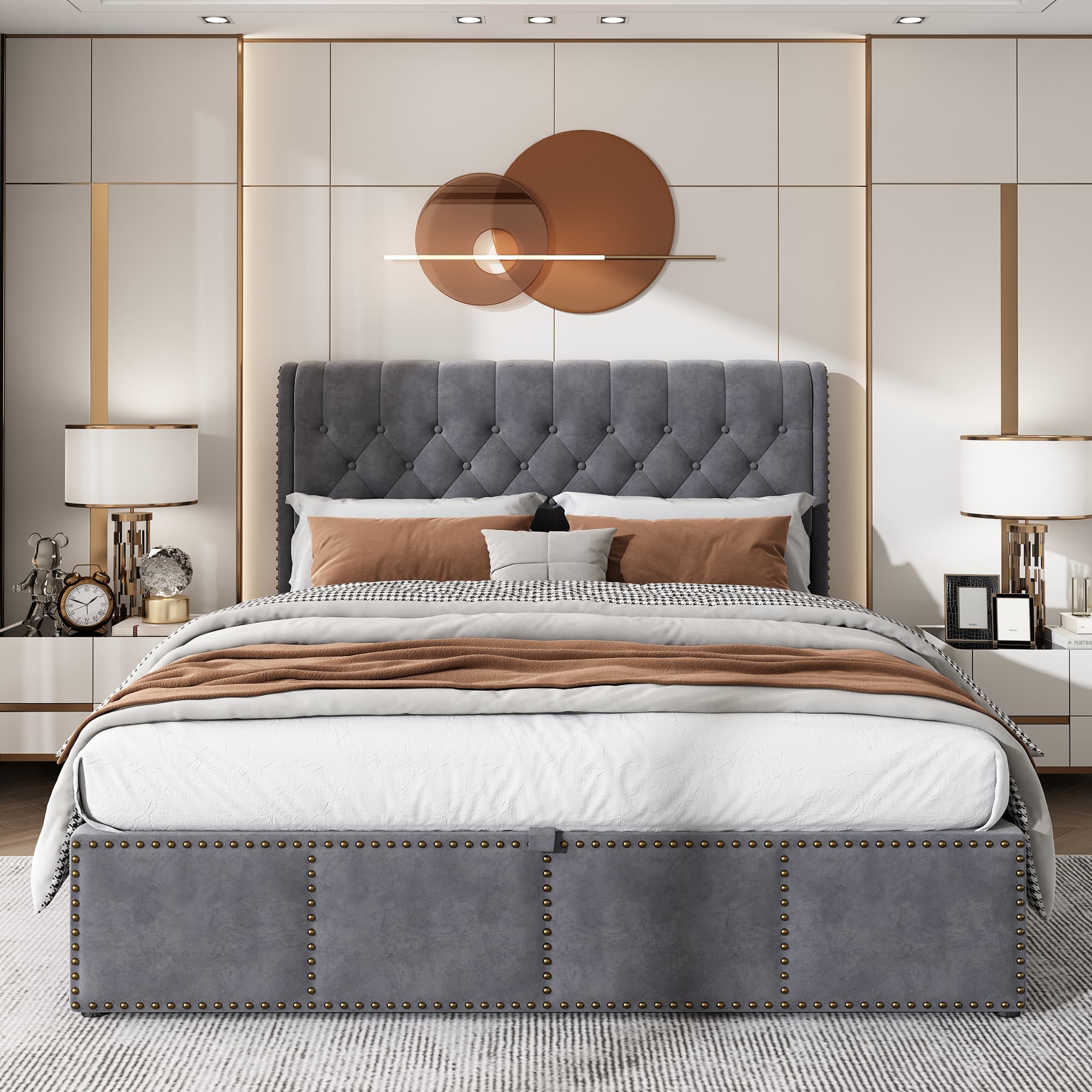 Effortless Storage & Style: Grey Velvet King Ottoman Bed - image 1