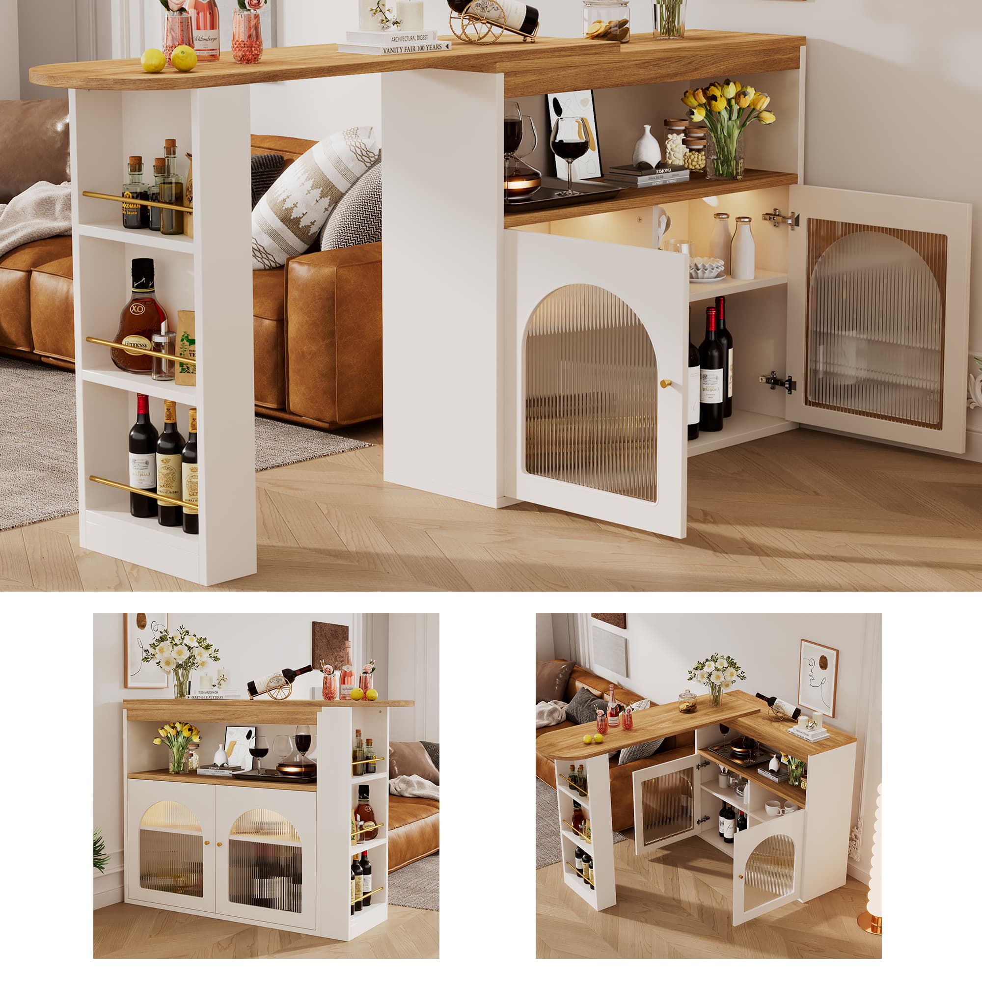 Modern Swivel Kitchen Island with Extendable Dining Table - image 4